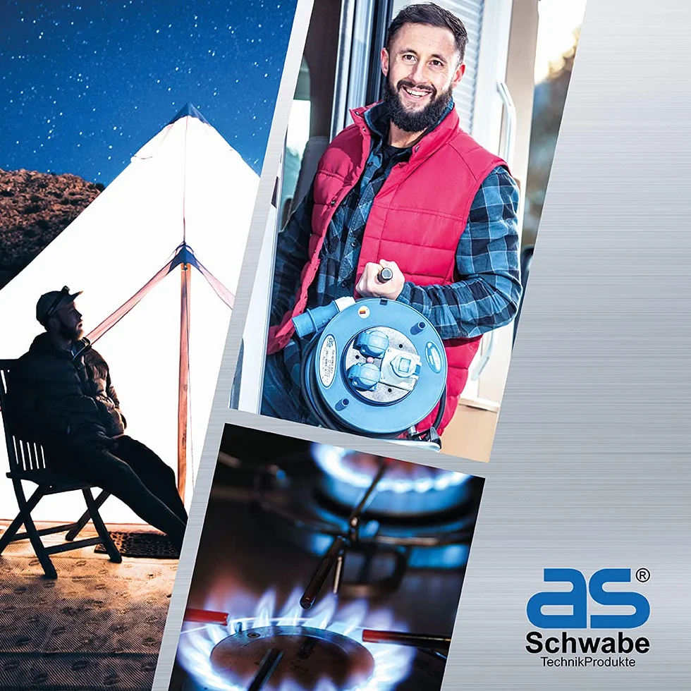 as - Schwabe - Cable de extensión para exteriores 1.5 m con nuevo indicador de tensión, enchufe y toma de corriente CEE, 3 polos, 230 V /16 A, protección contra agua en exteriores IP44, negro
