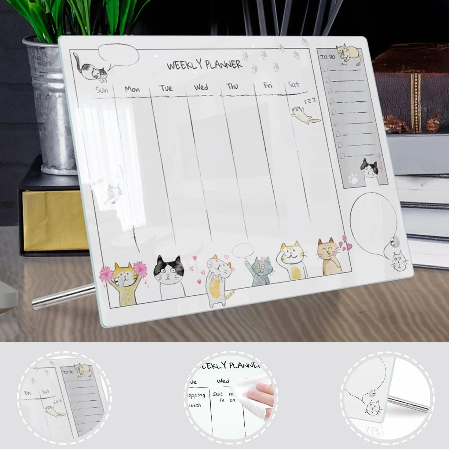 Borrable Organizador Semanal, Weekly Planner Acrílico para Escritorio, Tablón de Mensajes
