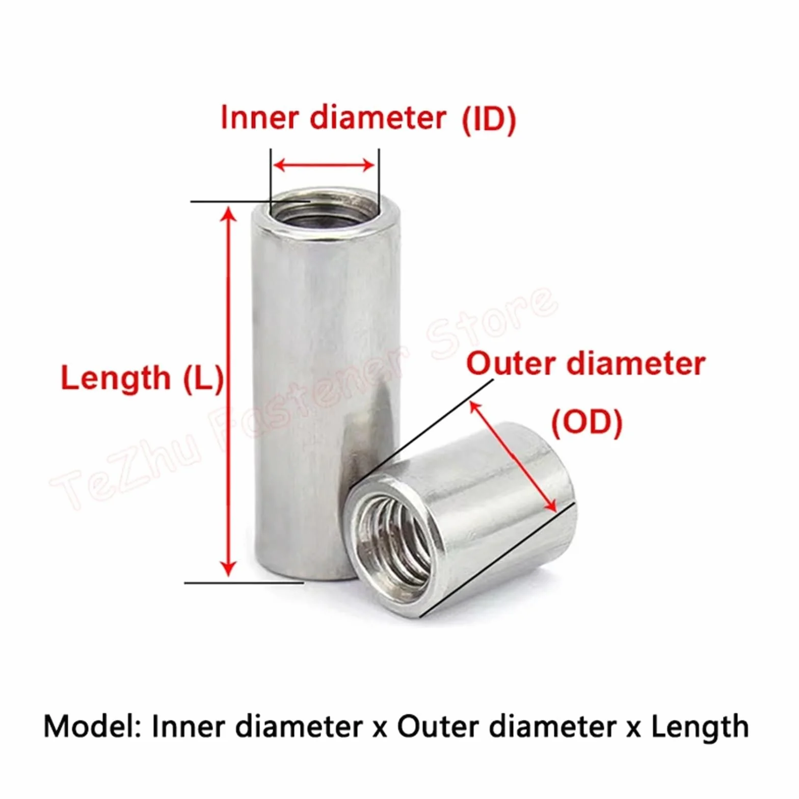 Tuerca de acoplamiento redonda larga, de acero inoxidable 304, M12, M14, M16, M20, varios tamaños, 1 pieza (M12 x 16 x 35 mm)(M16x24x50mm)