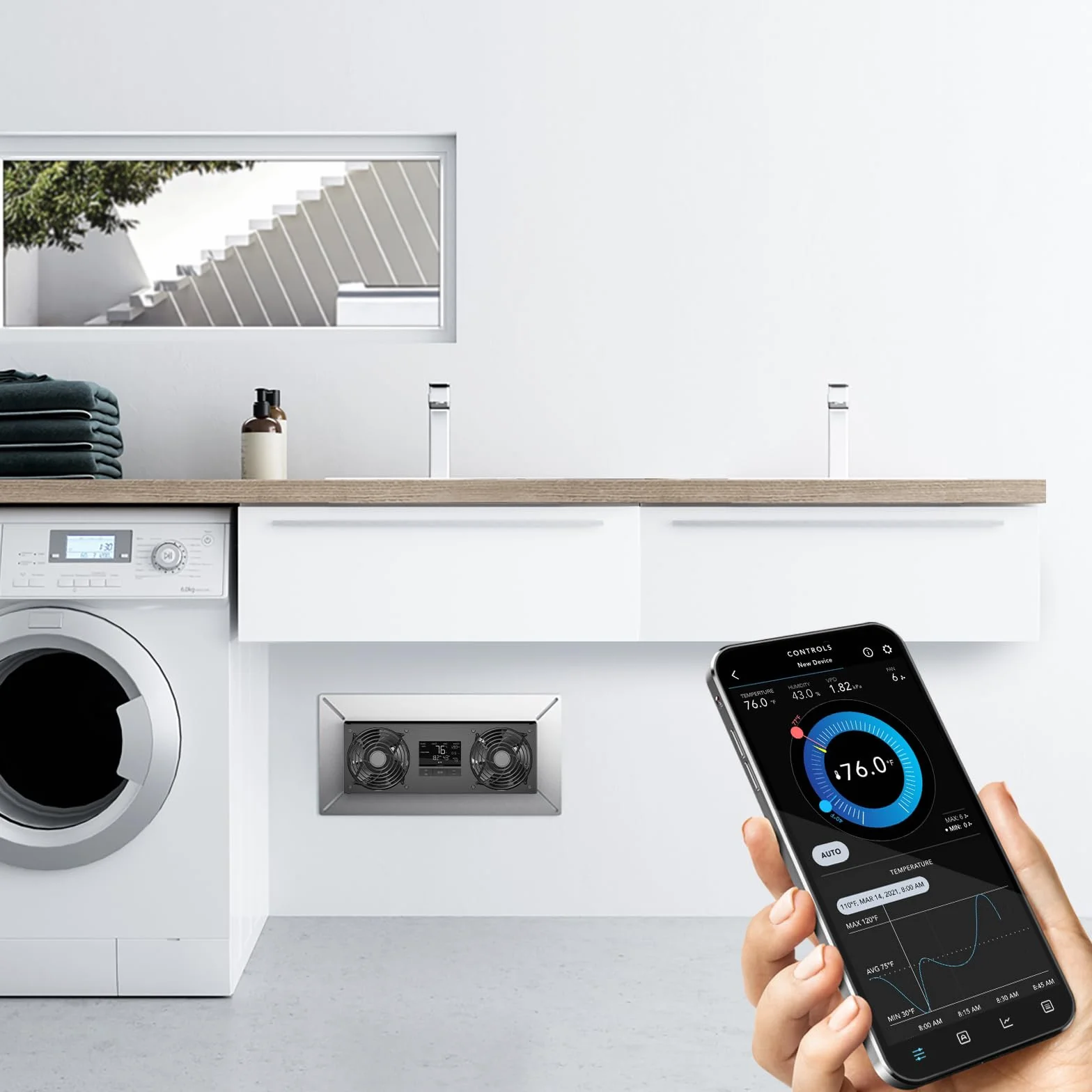 AC Infinity AIRTITAN T8-N, Ventilador para Sótano y Espacio de Rastreo, Compatible con Aplicación WiFi, Controlador de Temperatura y Humedad, Clasificación IP-55, Entrada