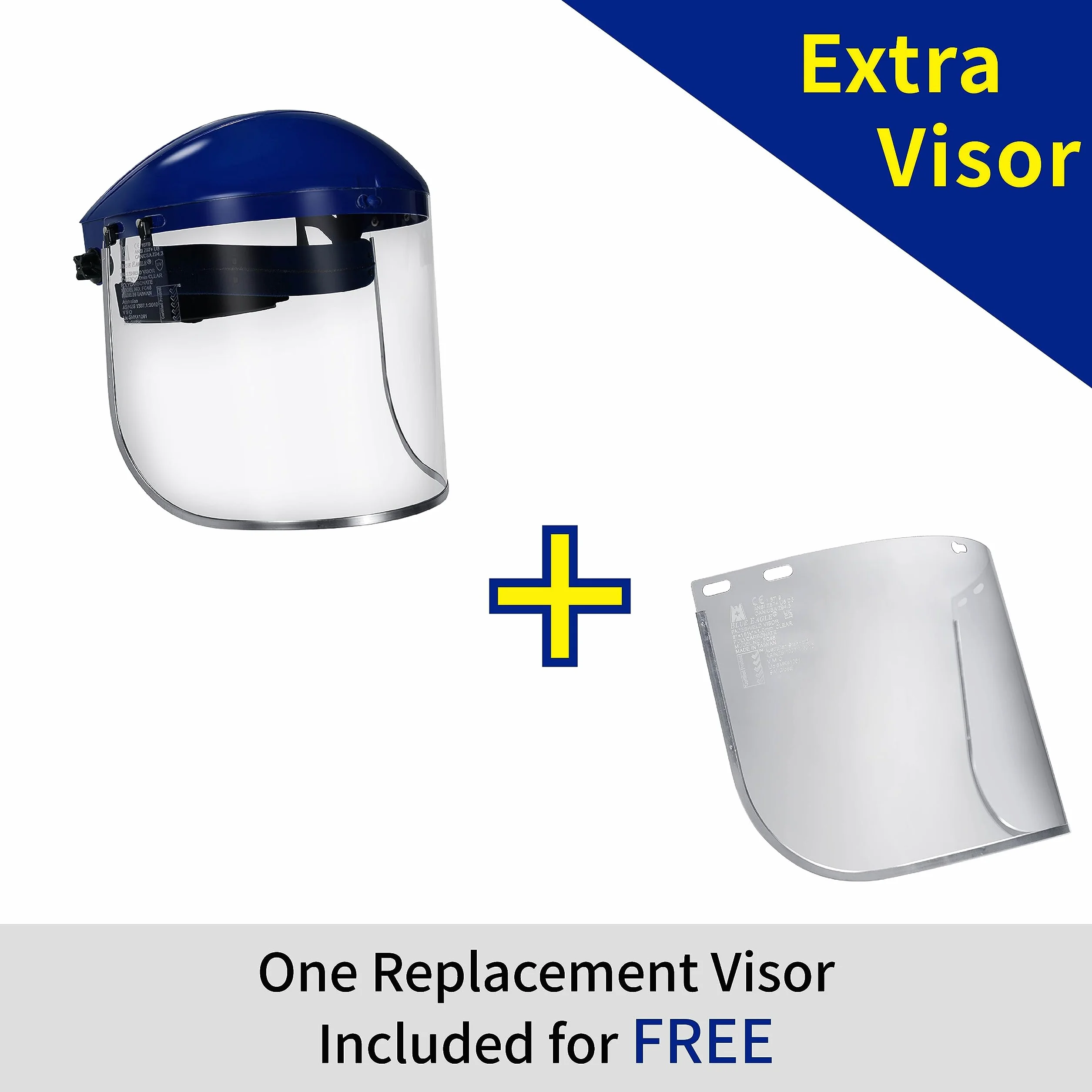 AONELAS Blue Eagle Blue Eagle - Visera facial de seguridad para cara completa a los impactos (B1BL+FC48) | Claro | Visor de policarbonato extrusión de grado extrusivo | 1 juego + visor de repuesto