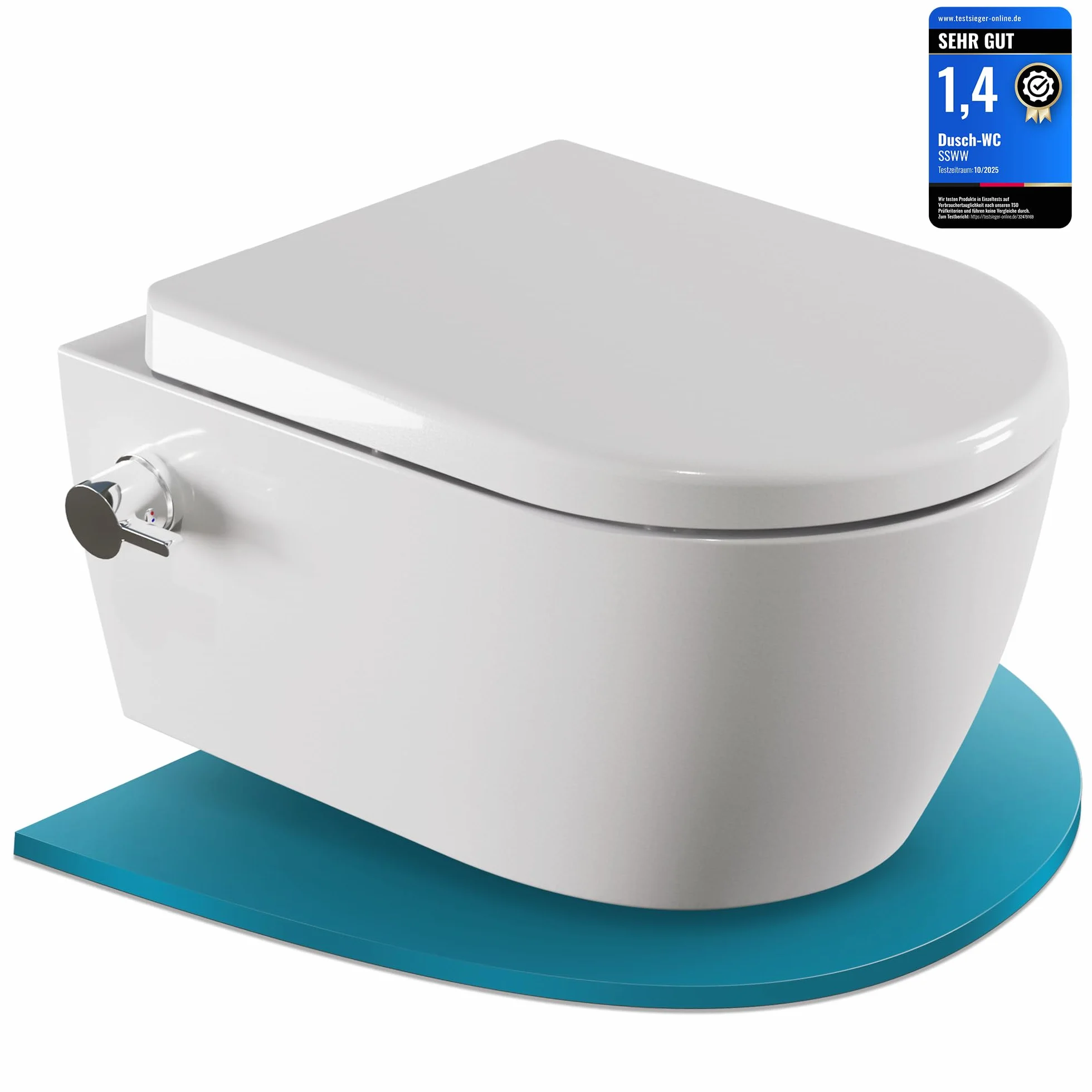 SSWW Taharet - Con Grifos y asiento extraíble Softclose | Ducha para inodoro suspendida | WC con función bidé | Higiénico | Alfa sin borde | 540 x 360 x 330 mm