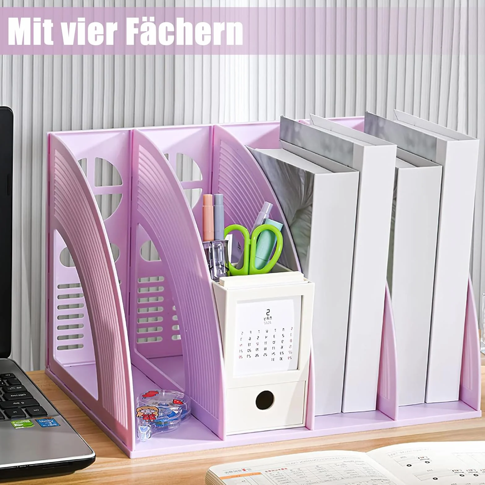 Archivador de Revistas Vertical A4 4 Compartimentos Plástico Escritorio