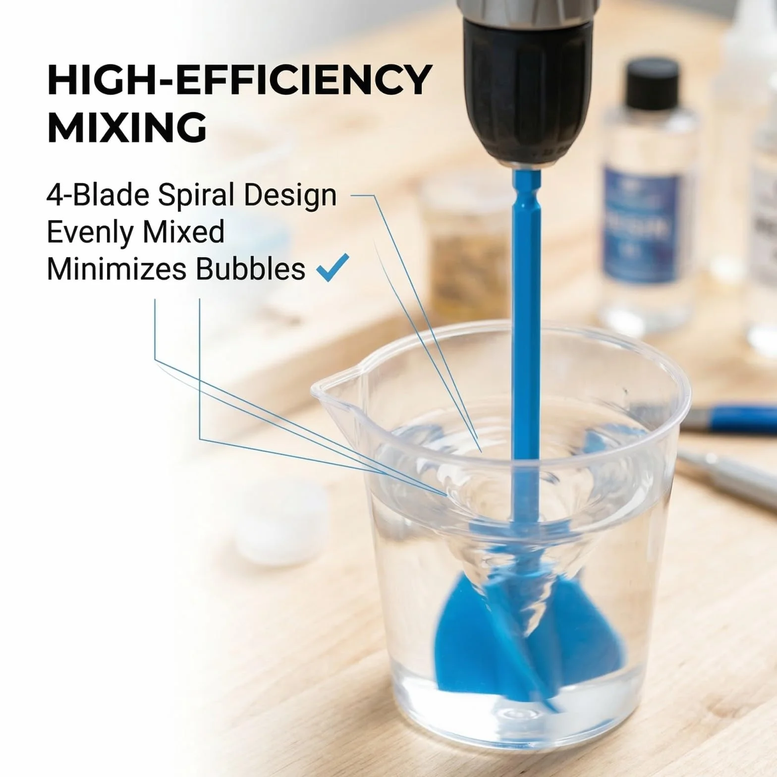 QLK 4 Piezas Mezcladores de Silicona, Paletas de Mezcla para Resina Epoxi para Taladro 1/4, Mezclador de Pintura para Pigmentos y Resina Epoxi, Accesorio Fácil de Limpiar