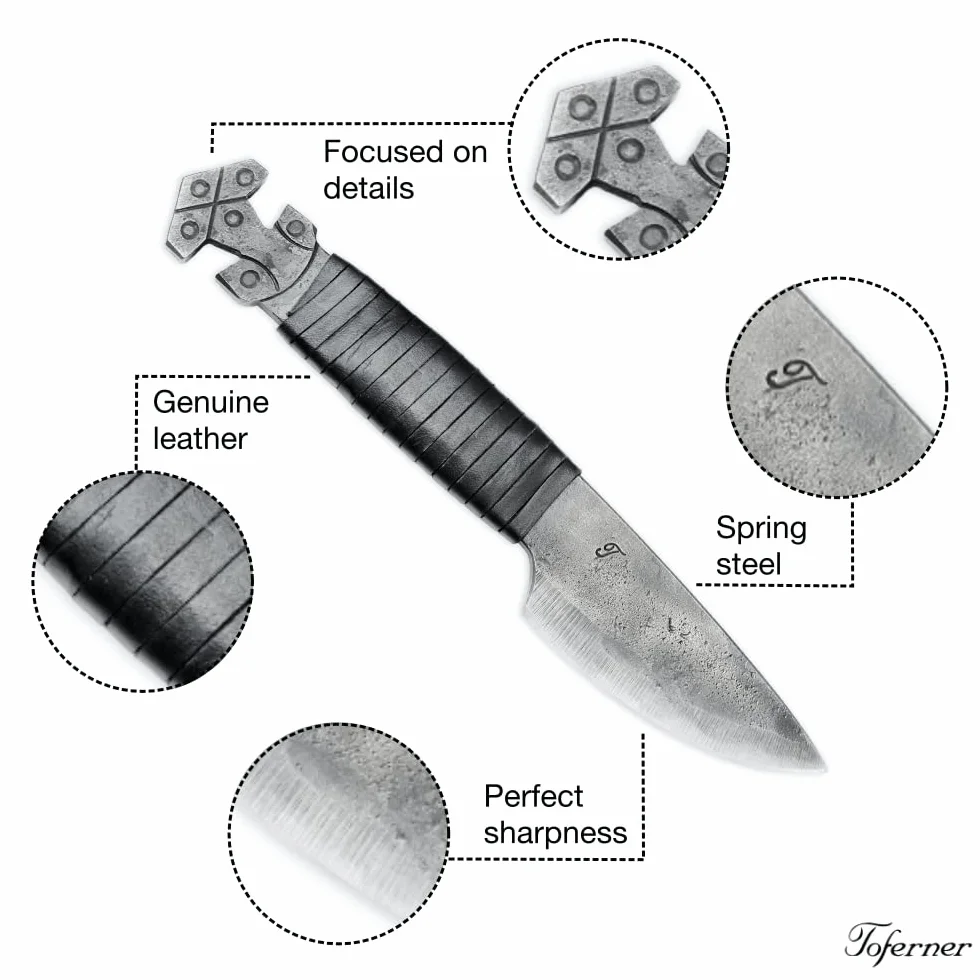 Toferner - Cuchillo de acero Thor - Forjado a mano y aspecto vintage - Elegante diseño antiguo - Incluye estuche de cuero auténtico