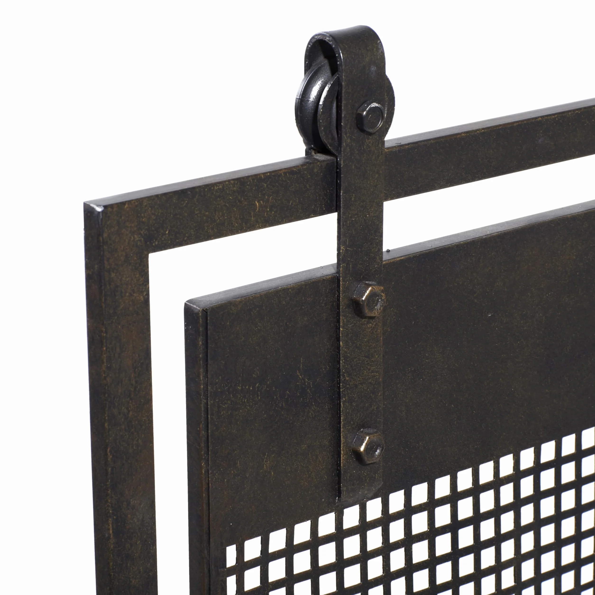 Deco 79 Pantalla para Chimenea de Panel único con Malla suspendida geométrica de Metal Estilo Rejilla con Detalles atornillados, 38" x 9" x 35", Negro