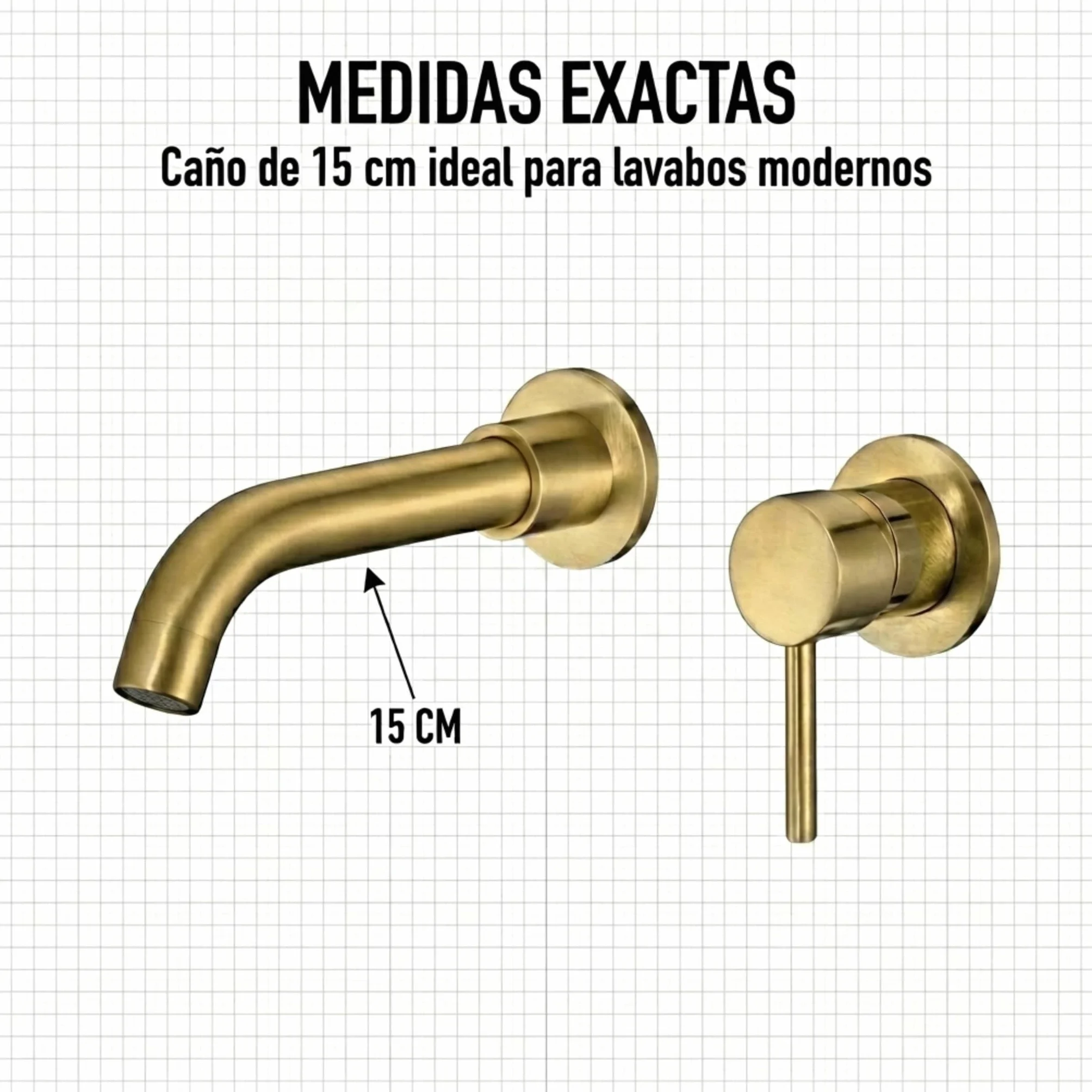 VALAZ Grifo Lavabo Dorado Cepillado Protección PVD Empotrado | Grifo Lavabo Monomando, Agua Fría y Caliente, Ahorro de Agua | Instalación Fácil | Latón, Inoxidable, Redondo, Caño 15 cm, Serie Guadiana
