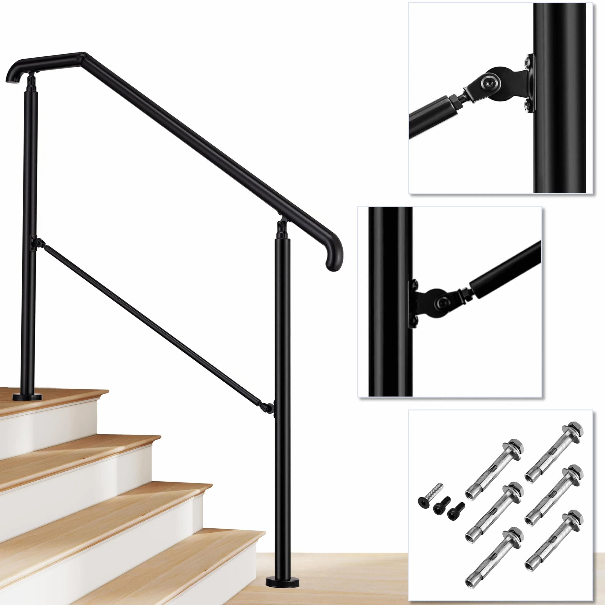 AICA Barandilla de escalera, Barandilla de entrada de acero inoxidable, ángulo de montaje ajustable, Barandilla para entradas, interior y exterior, Negro, 162x102 cm