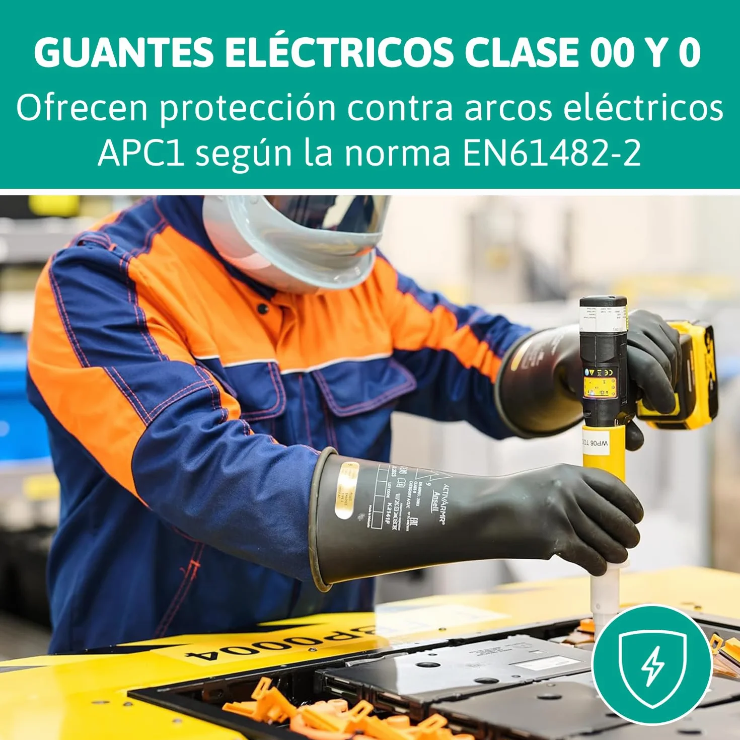 Ansell ActivArmr Guantes Aislantes Dieléctricos, Protección Eléctrica Class 0, Tensión 1000V, Trabajos con Electricidad, Látex de Caucho Natural, 36 cm, Negro, Talla XL, 1 Par