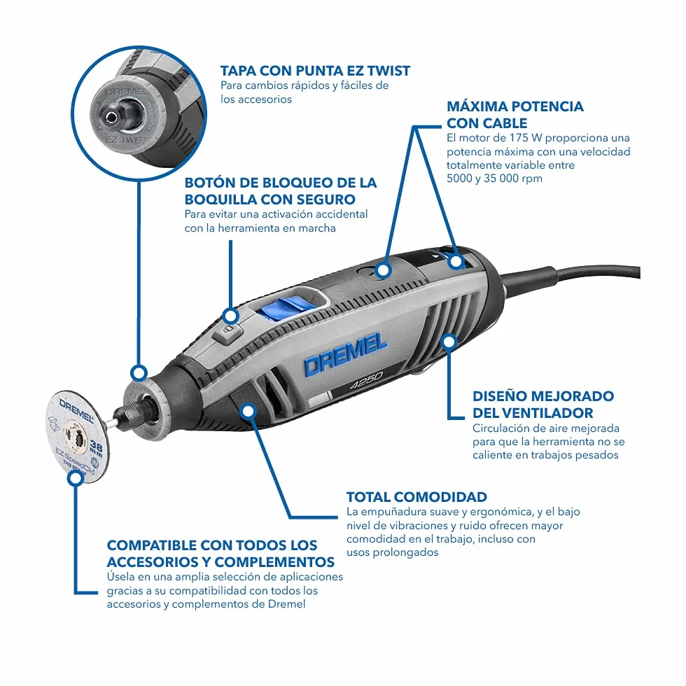 Dremel 4250 Herramienta rotativa 175 W kit con 35 accesorios velocidad variable 5000-35000 rpm