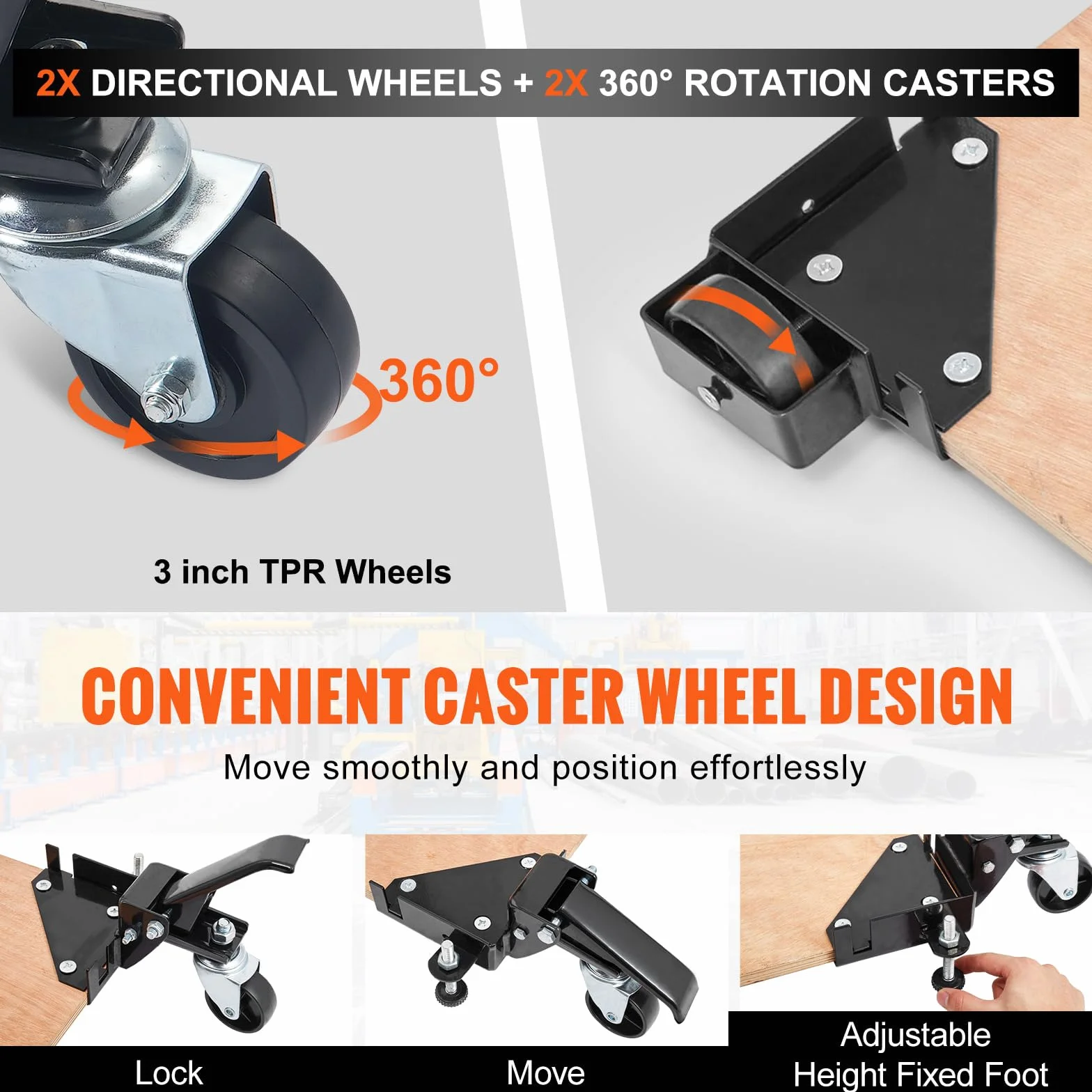 VEVOR Base Móvil de Capacidad de 181,4 kg Ajustable de 241,3x241,3mm hasta el Infinito Soporte de Base Móvil Universal Resistente con Ruedas Giratorias para Equipos de Carpintería, Muebles, Máquinas