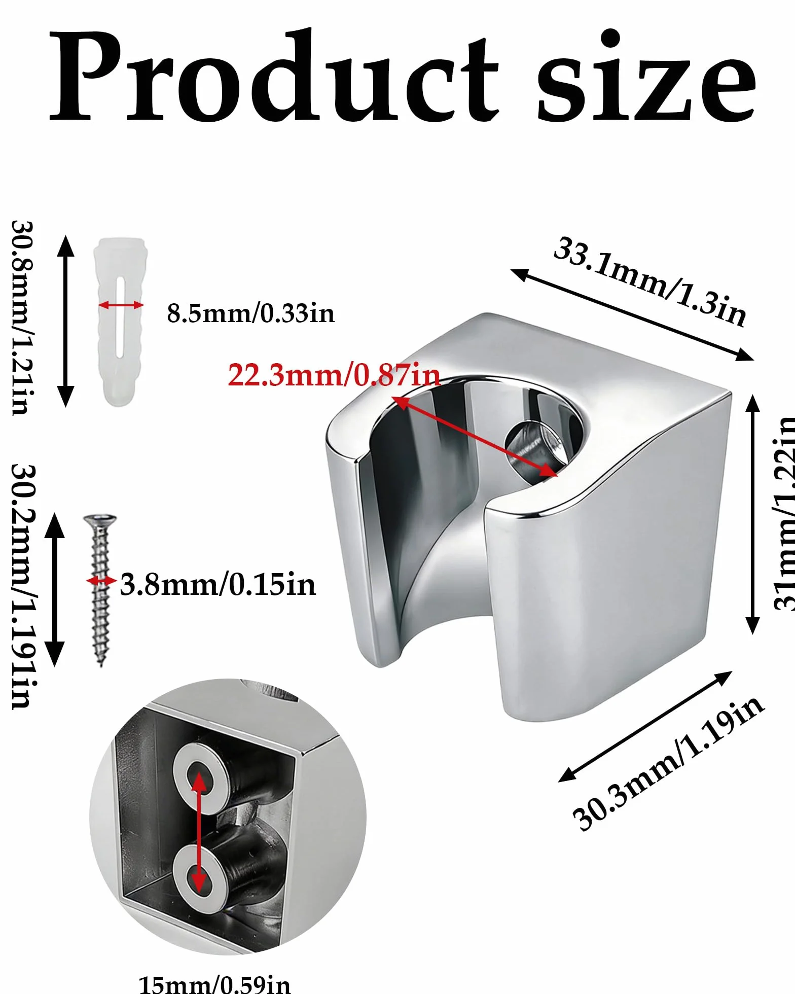 Aleación de Zinc Soporte de Ducha con Tornillos, Soporte Para Ducha de Baño, Plateado Cabezal de Ducha Soporte, Compatible con la Mayoría de Cabezales de Ducha