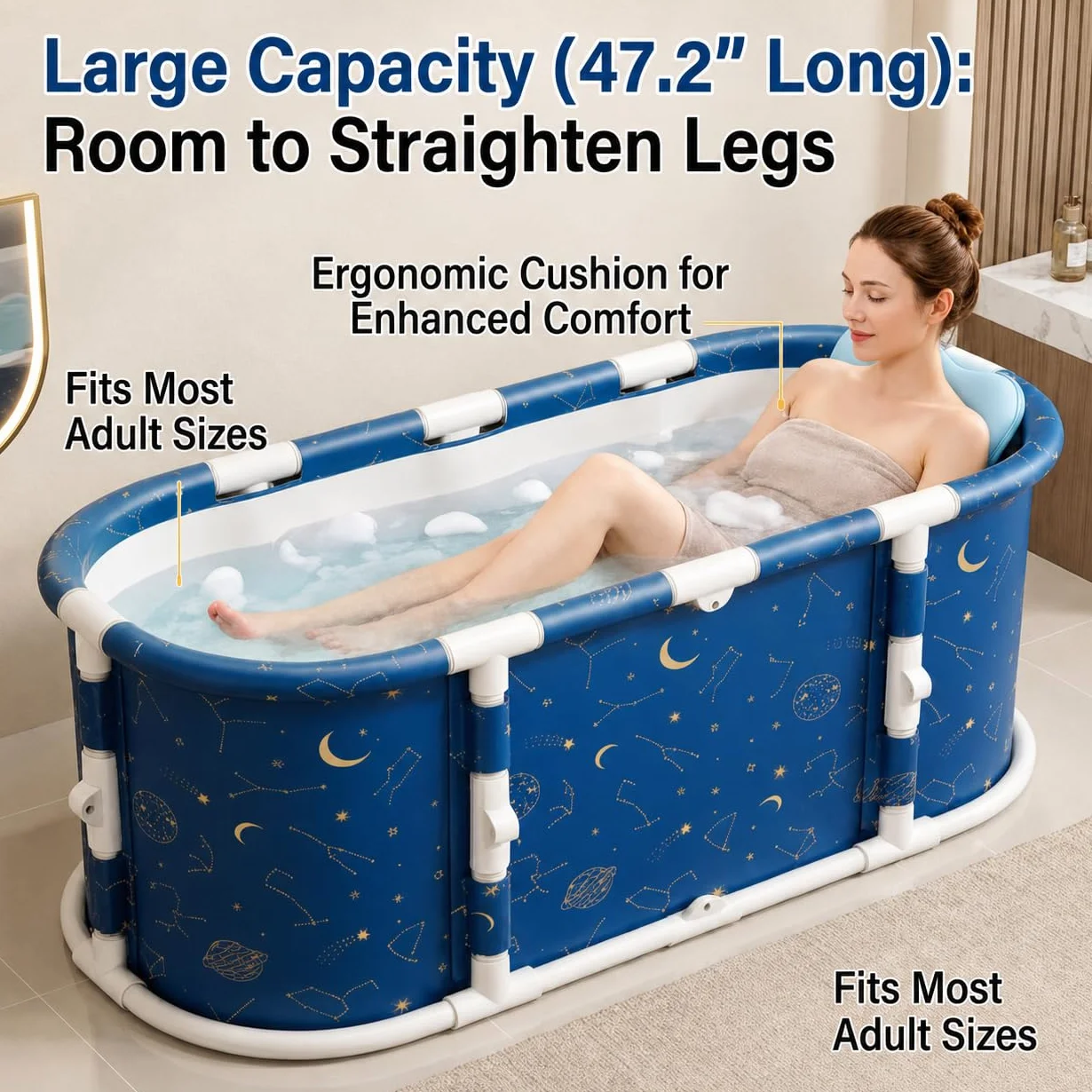 Bañera plegable, 119,9 x 59,9 x 50 cm, bañera portátil compuesta de material de 7 capas, ducha y baño de hielo, portátil, no inflable