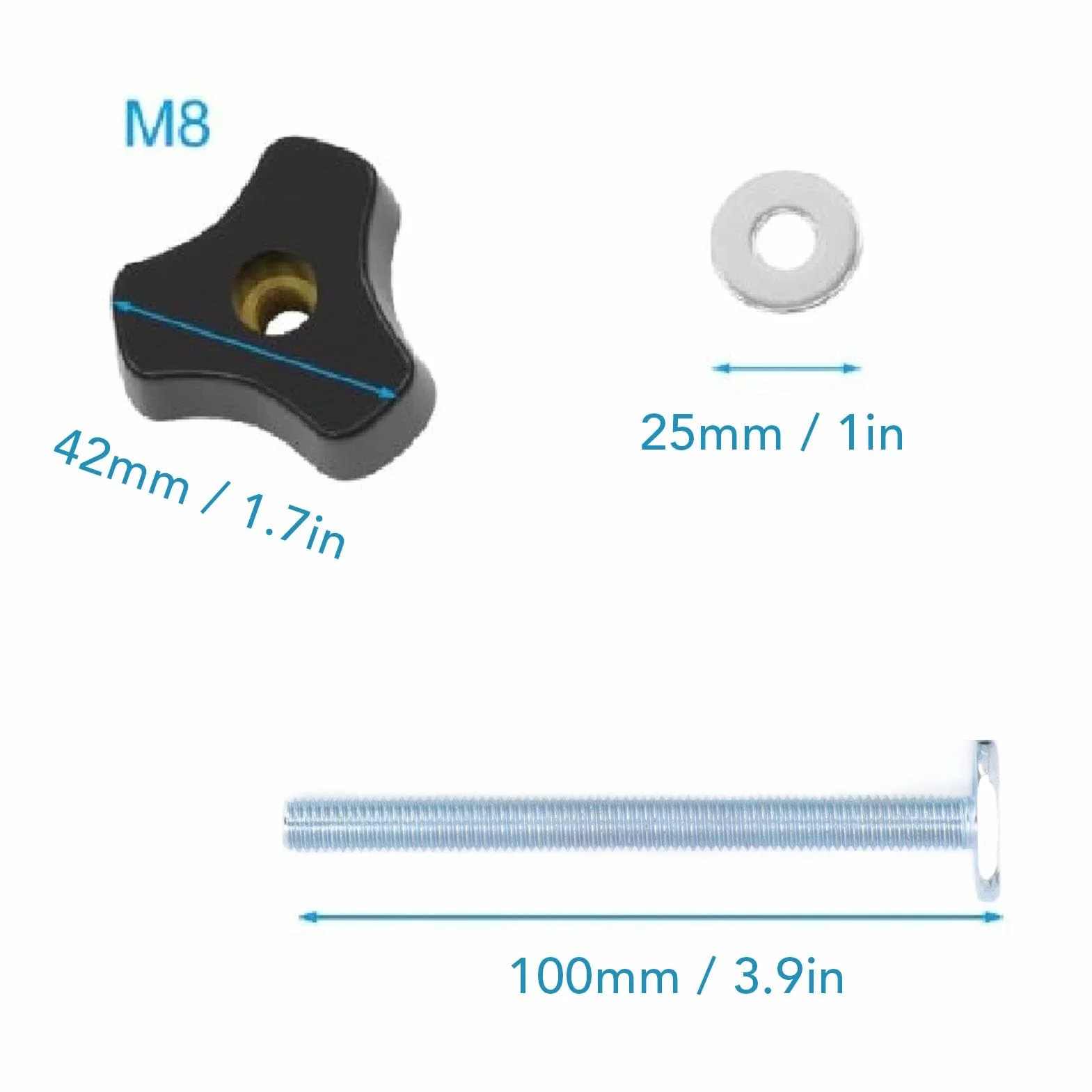 Kit de Perilla de Riel en T, 10 Pernos M8 X 100 Mm para Plantillas y Accesorios de Carpintería, Perillas Roscadas y Pernos con Ranura en T para Ranura en T y de Riel en T
