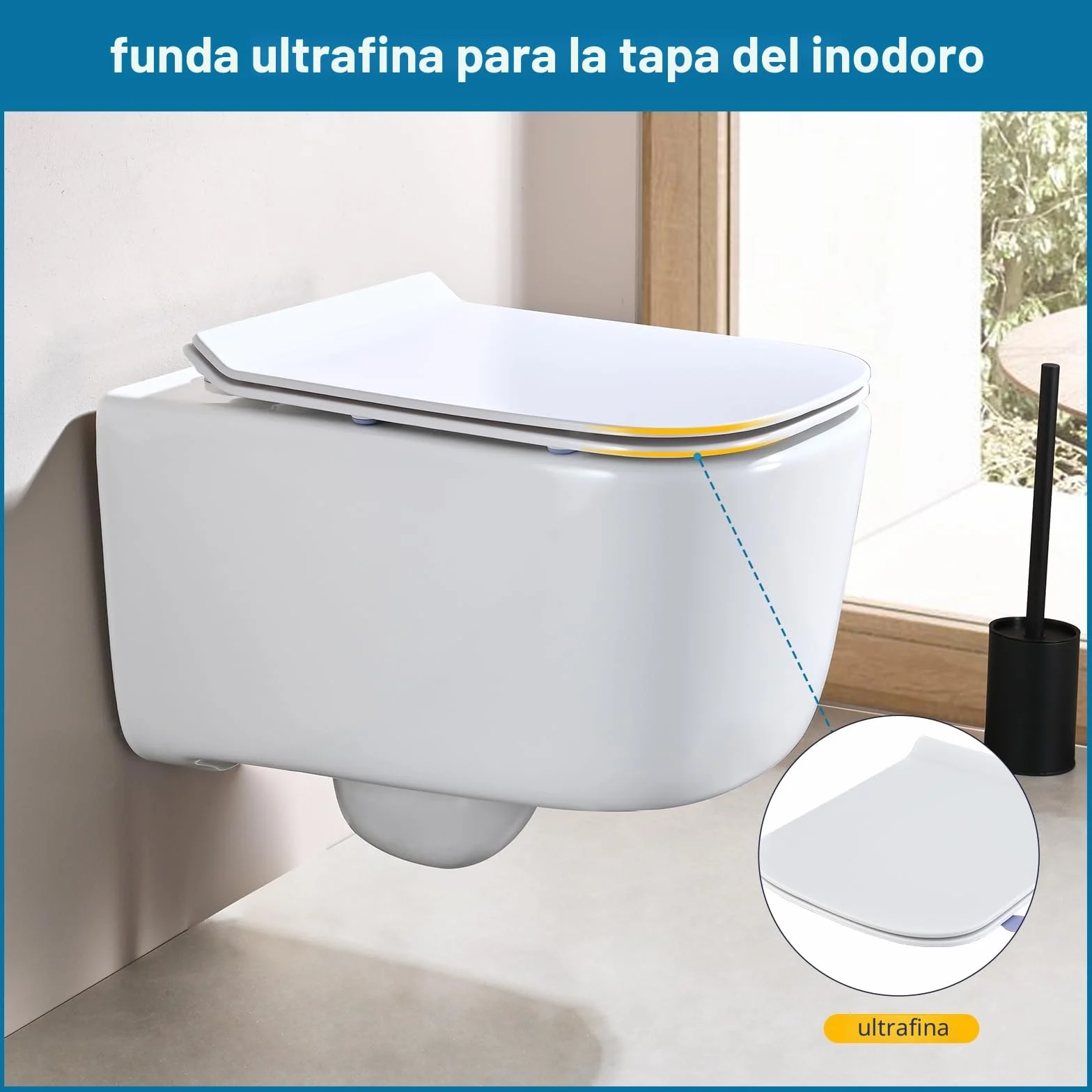 Asiento de Inodoro Cuadrado con Cierre Suave, Tapa WC Ultrafino, Liberación Rápida, Universal 42.5x34.5cm
