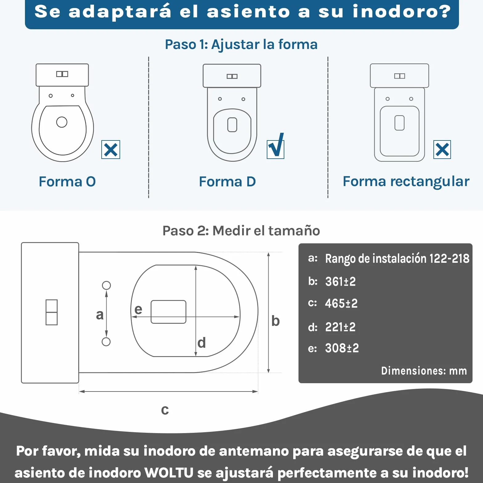 WOLTU Tapa de WC Asiento Inodoro Bisagra de Cierre Suave Instalar Rápida/Demontar Rápida, Plastico Blanco Forma de D