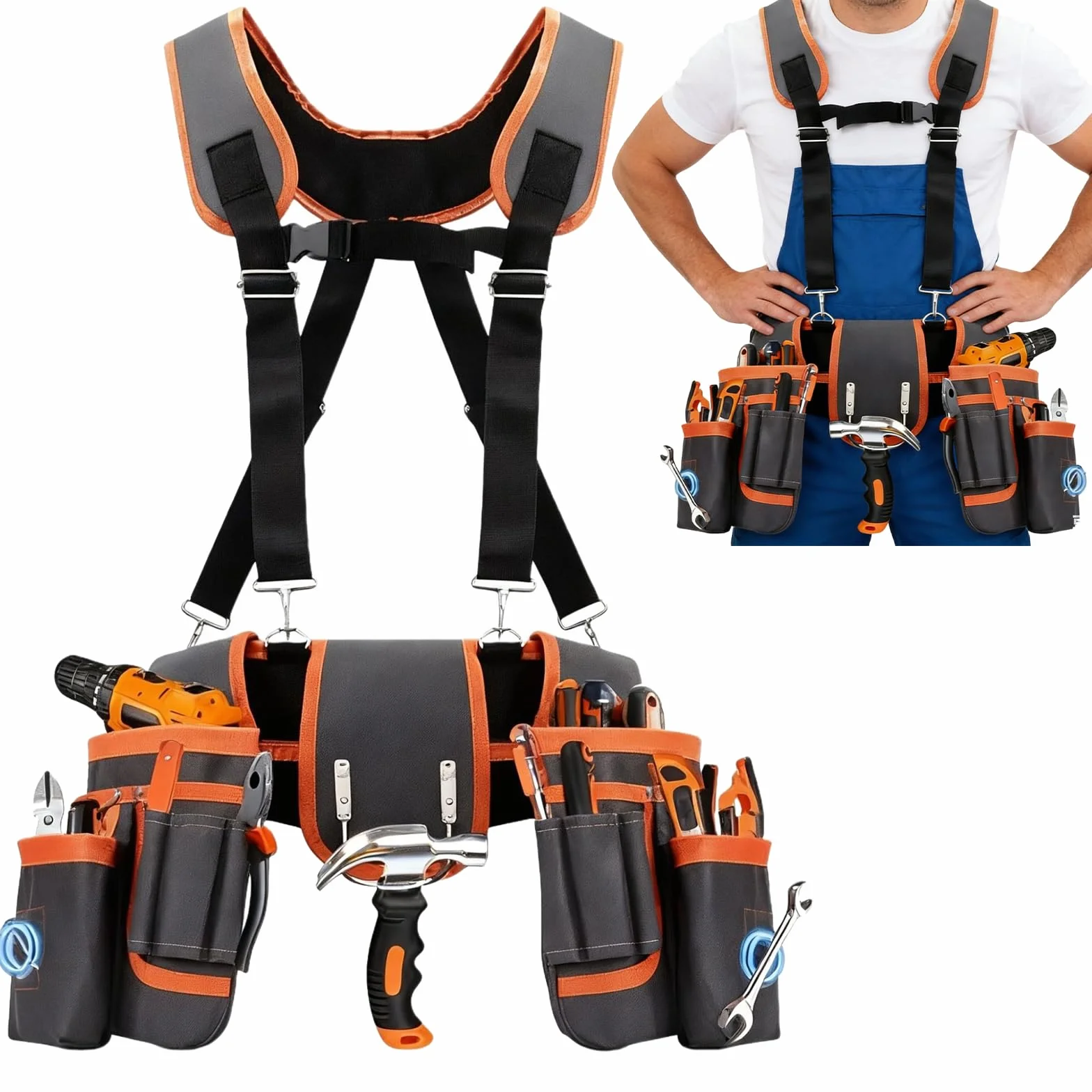 Cinturón de herramientas, riñonera con 26 bolsillos, bolsillos magnéticos para herramientas, para hombre, riñoneras desmontables, bolsa de herramientas para artesanos, electricistas, fontaneros
