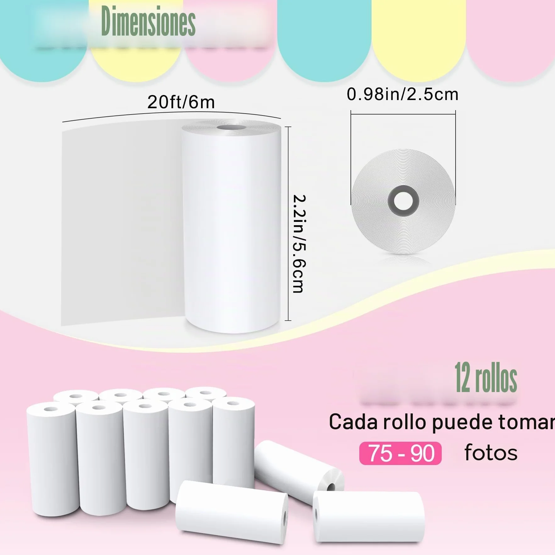 Papel de Impresión Para Cámara Infantil,Impresora para Cámara Portátil de Impresión Instantánea para Niños, Papel Impresora Termica (Blanco-12)