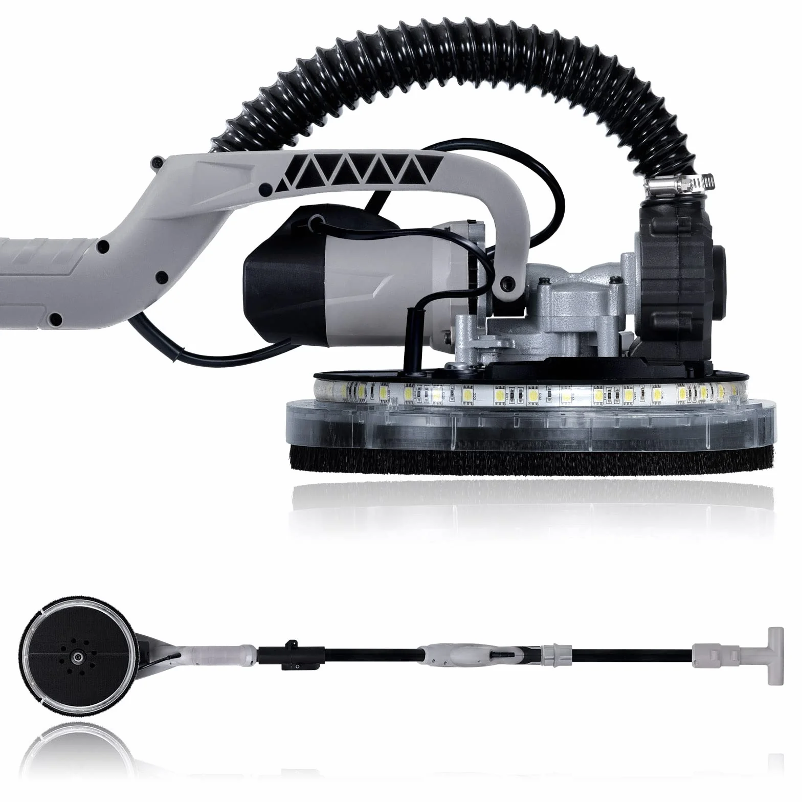 Werku WK403070, Lijadora Circular Paredes-Techos Auto-Aspirante, Calidad Profesional, Potencia 750 W, Disco 225 mm, Sistema Luz LED Visión, Incluye Disco Lijado y Manguera Aspiración