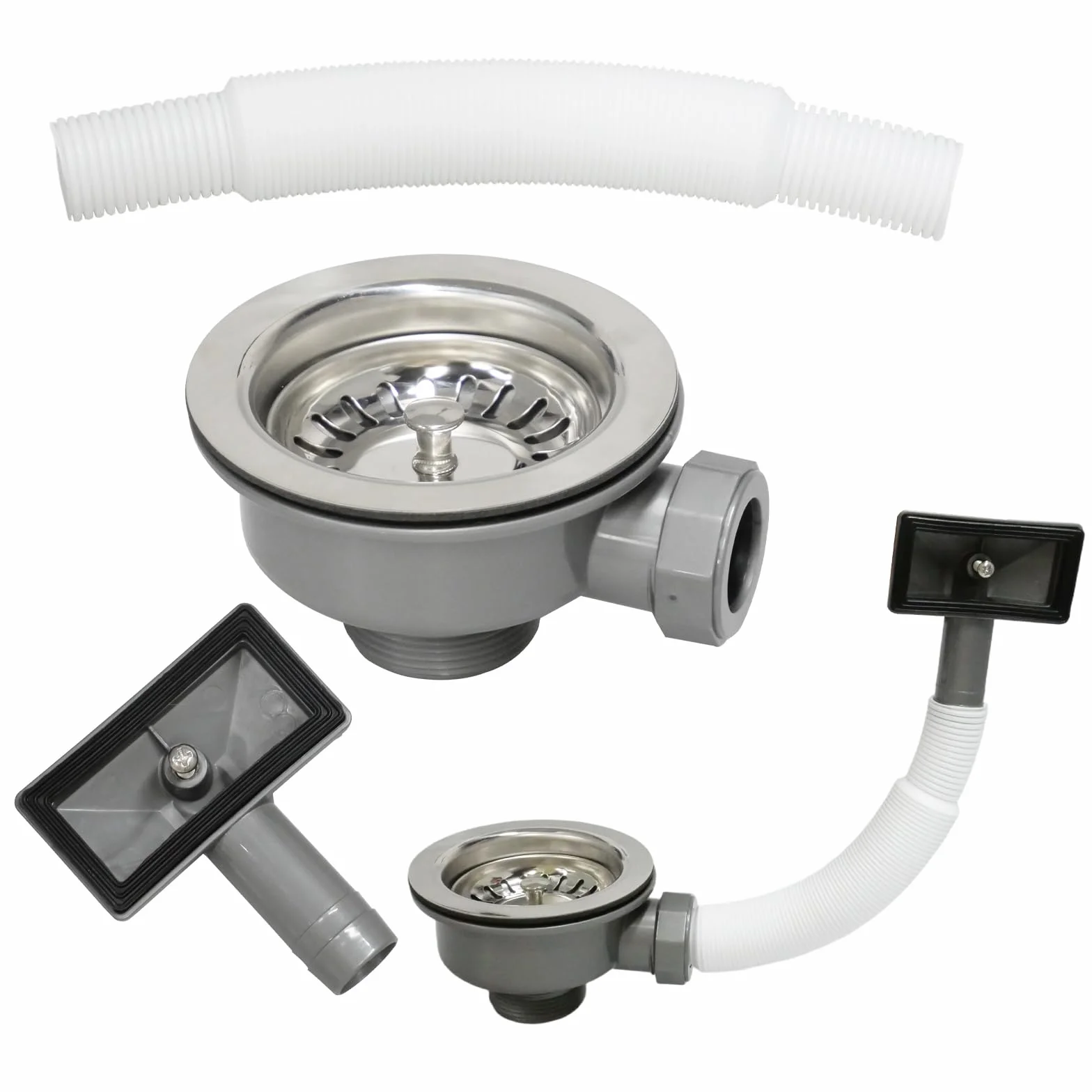 Válvula Desagüe Fregadero Cocina 114 mm Acero Inoxidable G1 1/2" Rebosadero Colador