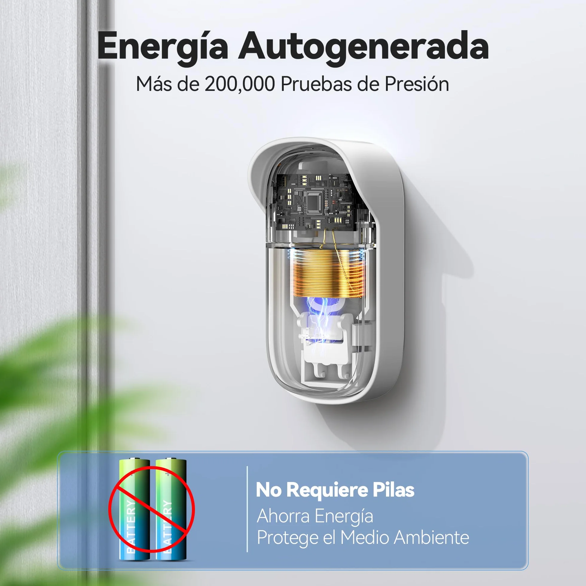TECKNET Timbre Inalámbrico, 300M RGB Timbre Inalámbrico Autoalimentado, IP65 Timbre Electrónico Impermeable con 60 Melodías, 5 Niveles de Volumen y Flash LED para Hogar Oficina Hotel