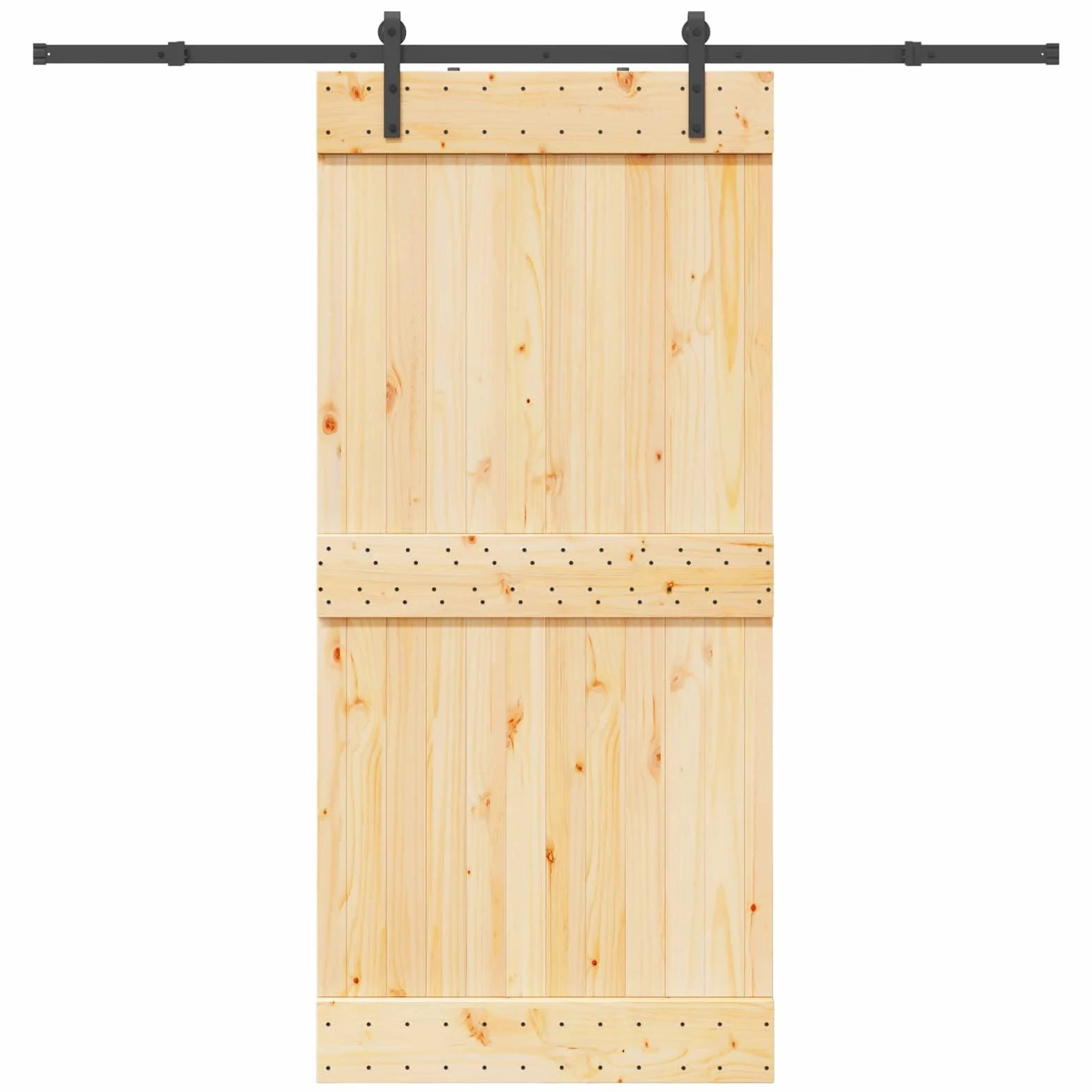 vidaXL Puerta Corredera Narvik Natural y Negro 95 x 210 cm (213,5 cm), Sistema de Almacenamiento eficiente, Hardware Moderno, Puerta de Pino, solución compacta, Deslizante Chic