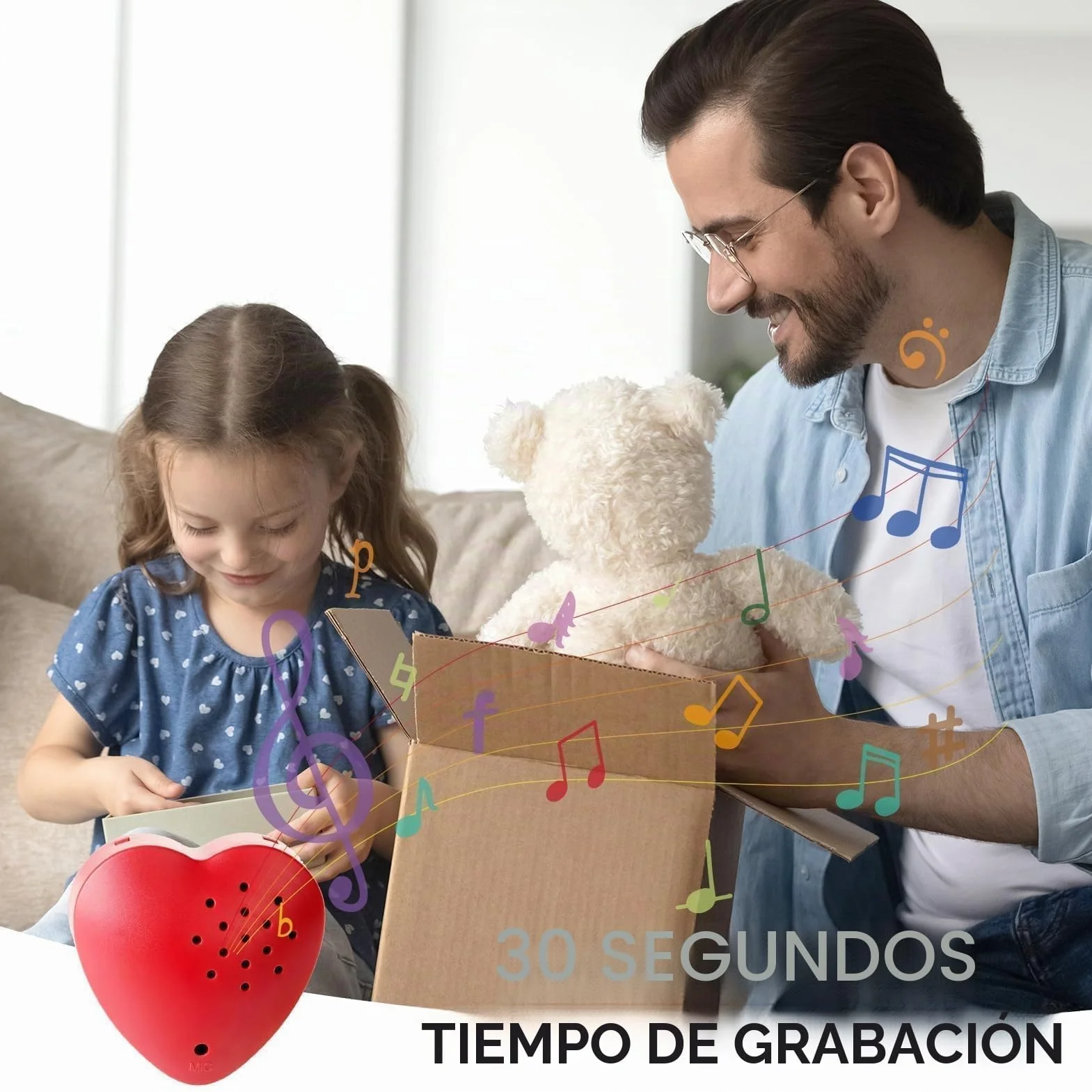 Grabadora de Voz en Forma de Corazón 30 Segundos, Caja de Voz para Peluches, Mini Grabadora Personalizada