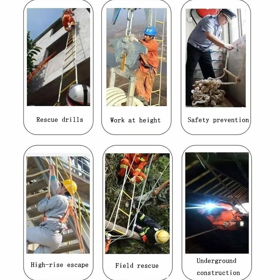 Escalera de cuerda, resistente al fuego, escalera multiusos de 3 m, con mosquetones, resistente al fuego, para ventanas y balcones