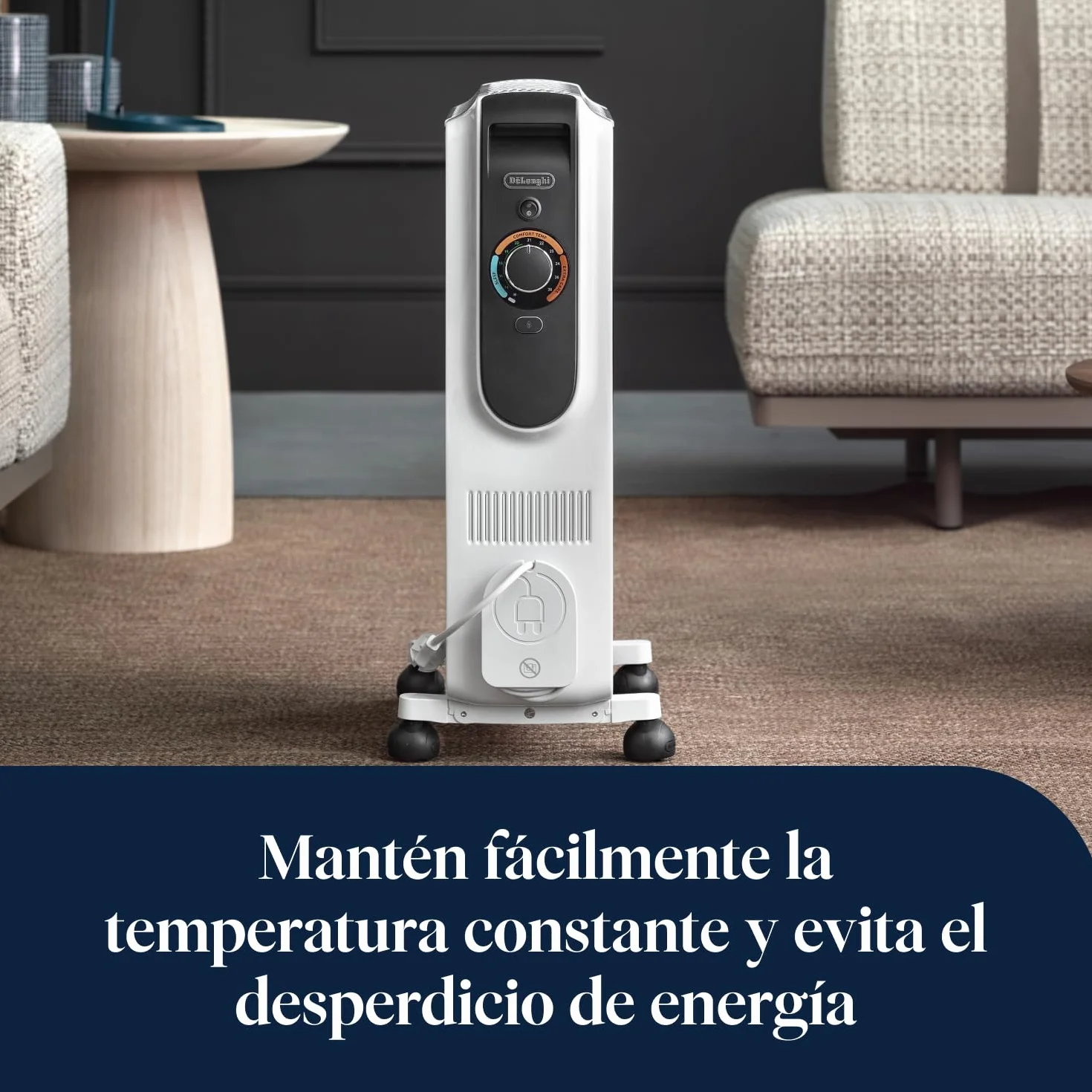 De'Longhi Dragon EasyTronic – Radiador de Aceite para Estancias hasta 75 m³, Calefactor Eléctrico con Termostato de Seguridad, 10 Aletas, Calefacción con 12 Niveles, Portátil, 2500W, Blanco (TRD51025)