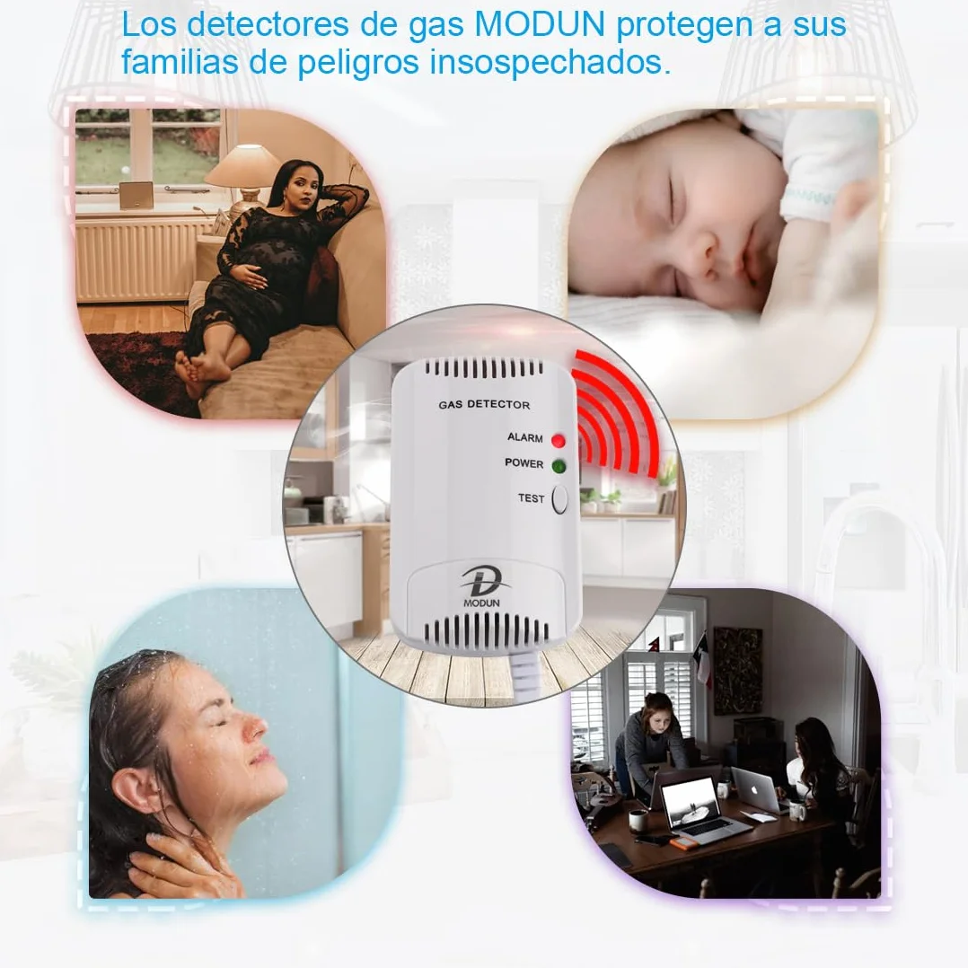 D MODUN - Detector de Gas, Fugas de Gas Natural/LPG/gas de Carbón, Monitor de Metano Propano Butano, Advertencia de luz Estroboscópica 100dB, Alarma de gas enchufable adecuado para Cocina, RV, Garaje