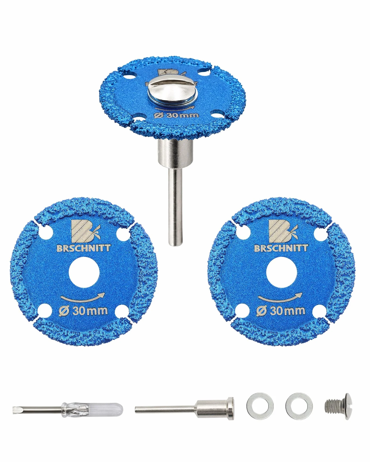 Mini Diamantada - 30mm Hoja de sierra circular de metal, vakuumgelötet para cortar hierro, tubos, tornillos, con 3 * 3mm mango redondo & destornillador (3 piezas)
