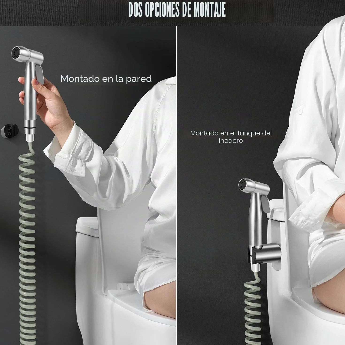 Inodoro pulverizador de bidé de mano ABS 59 pulgadas con gancho y manguera telescópica flexible