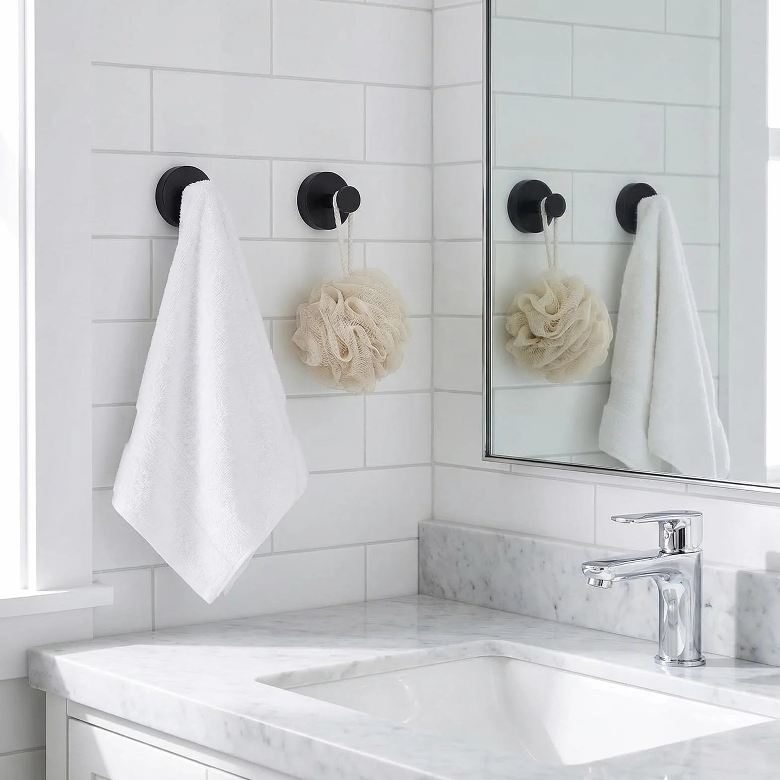 6 ganchos con ventosa, ganchos con ventosa, color negro, ventosa con toallero extrafuertes, reutilizables y extraíbles, ganchos para toallas de baño y cocina