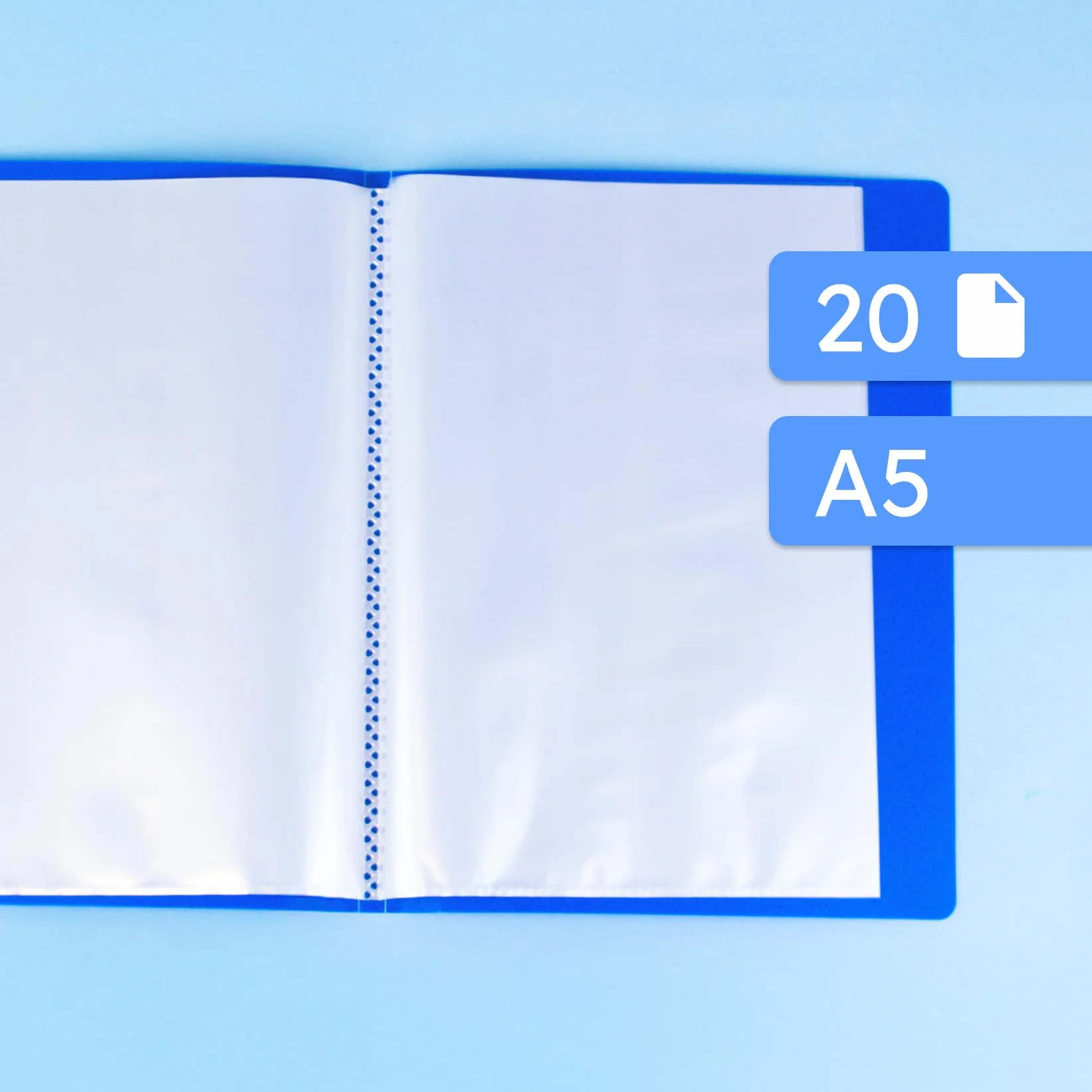 Carpeta con Fundas Transparentes Tamaño A5, Polipropileno Biodegradable, 20 Fundas, Azul