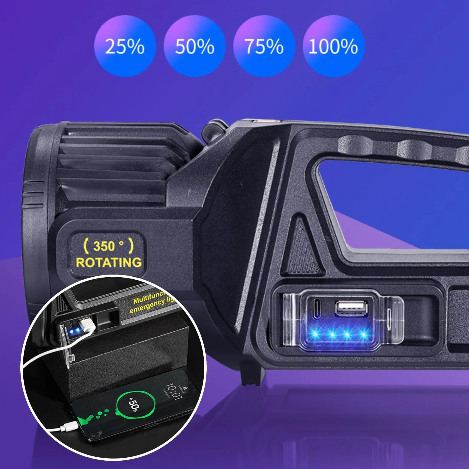 LETOUR Linternas LED Alta Potencia,350000LM Linterna LED Recargable 9 Modos Linterna Potente Linternas Alta Potencia Recargable Flashlight Luz Emergencia Casa para Camping