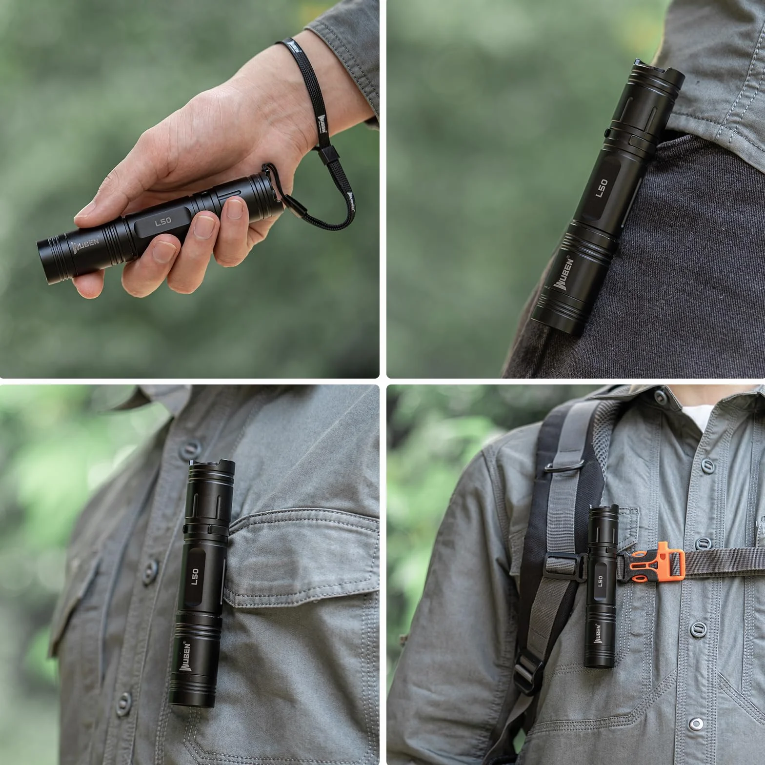 WUBEN L50 Linterna 1200 Lumens USB Recargable Linterna LED Alta Potencia,IP68 Impermeable linterna táctica policía con Función de Memoria,5 Modos para Camping Montañismo Senderismo Emergencia