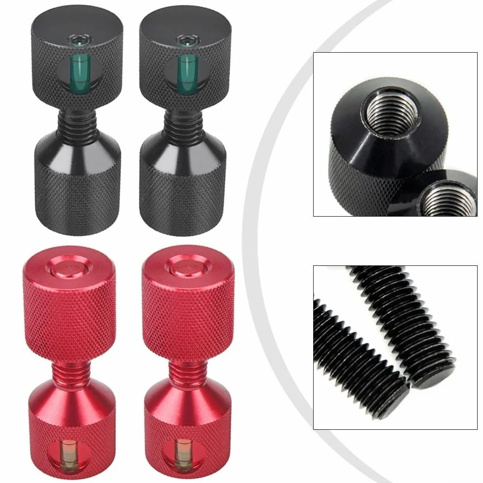 Juego de pasadores de posicionamiento de dos agujeros de brida de aluminio con nivel integrado para alineación de tuberías de 1-1/8 pulgadas degradado de agujero rojo negro (negro, 4 piezas)