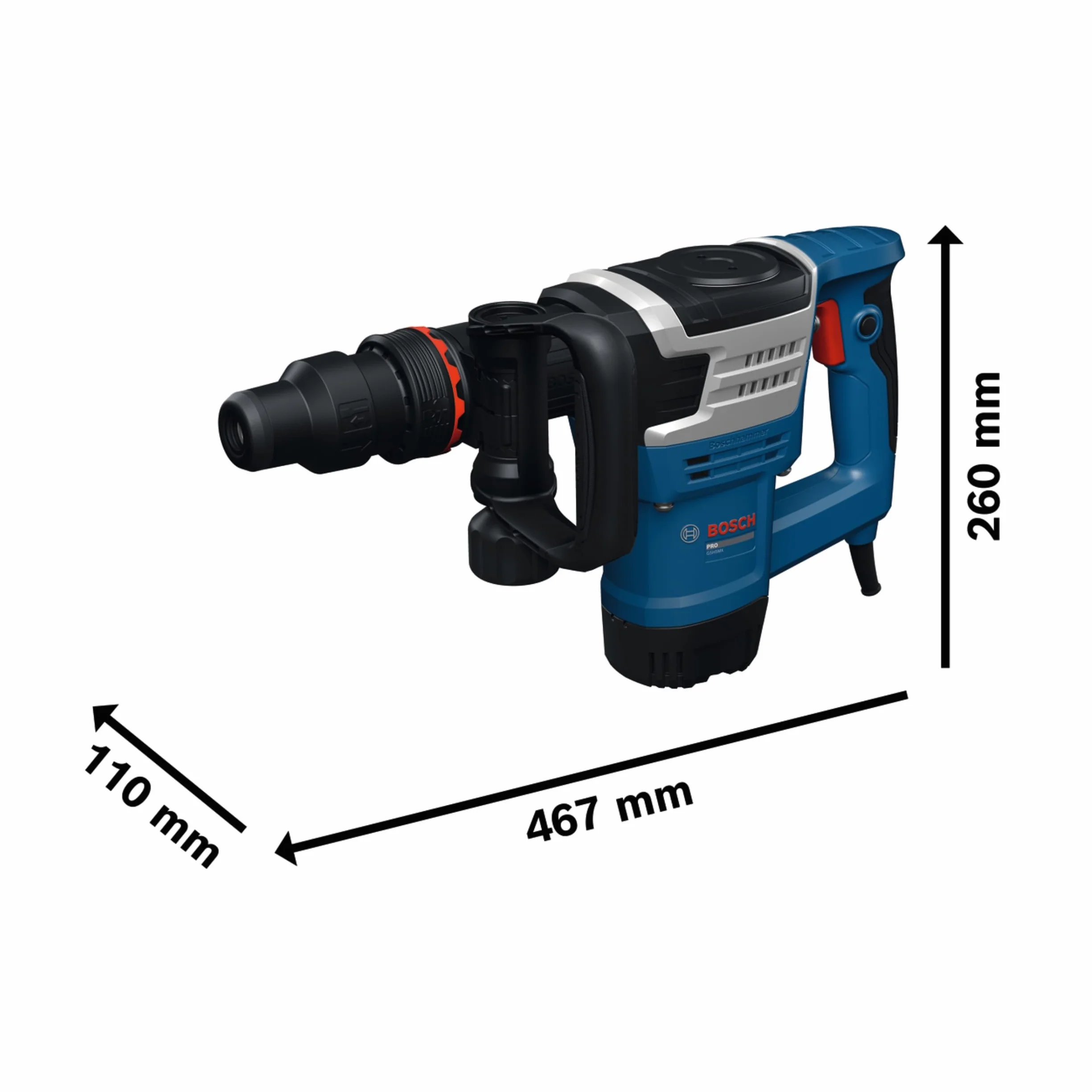 Bosch PRO Martillo de demolición con cable GSH5MX (incl. cincel en punta SDS MAX 280 mm, empuñadura auxiliar recta, estuche de transporte)