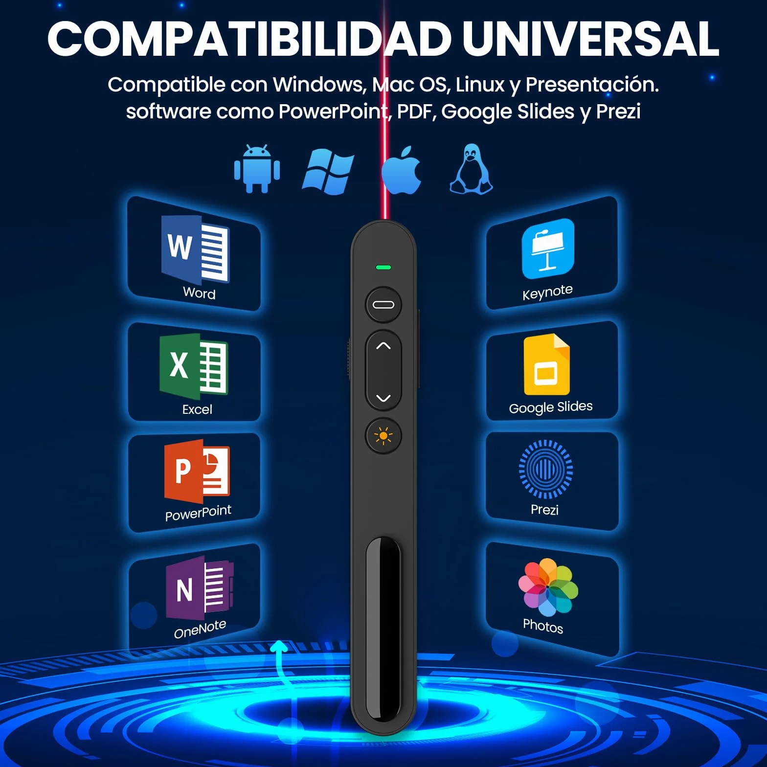 Puntero Presentaciones Remoto para PowerPoint, Keynote, Google Slides, PDF, MS Word, Plug & Play