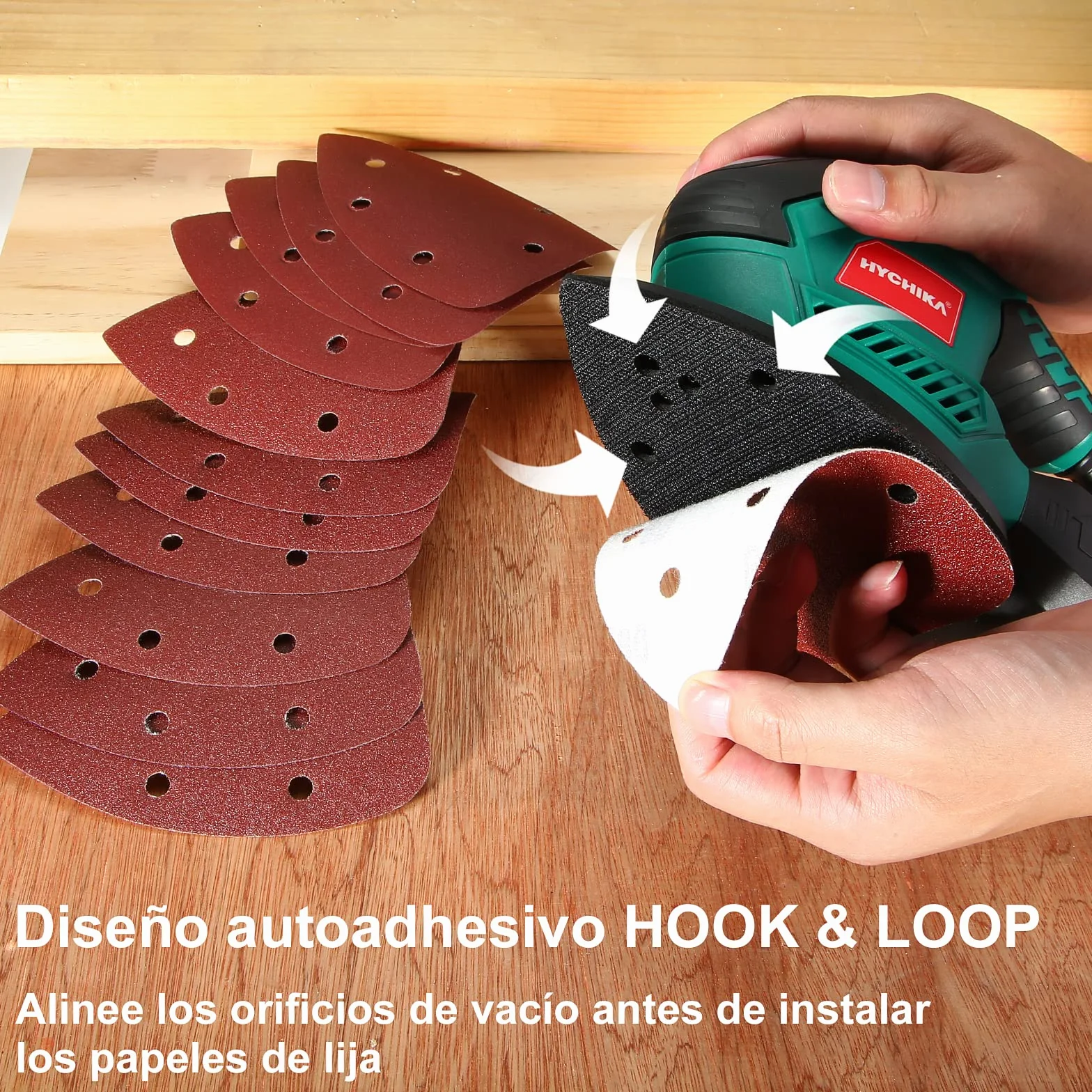 HYCHIKA Lijadora Eléctrica 200W 14000RPM con Motor de Cobre Puro, Recogida de Polvo, 12 Piezas Lija (240/120/80 Grano), Lijadora Mouse para Esquinas