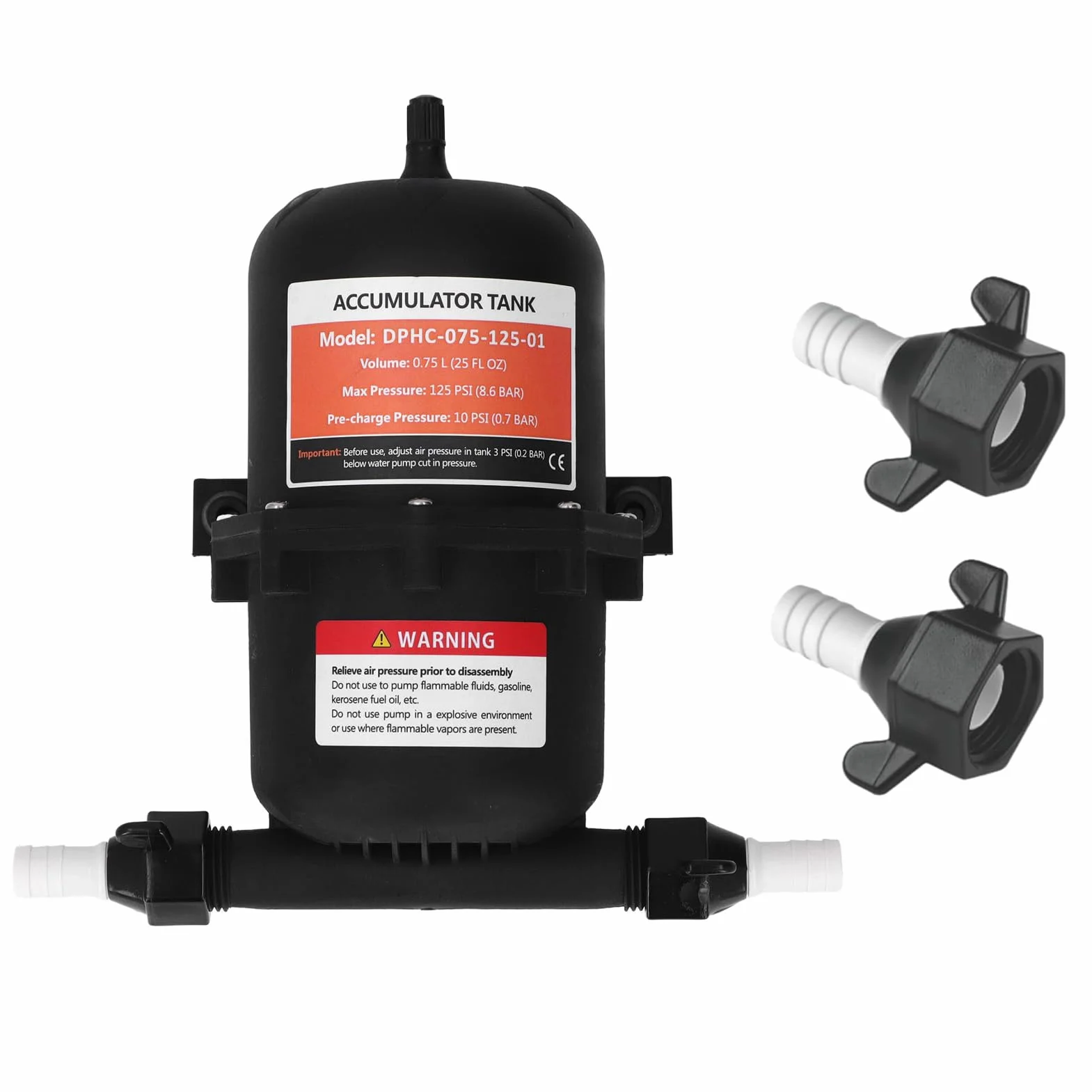 Control de Flujo de la Bomba de Agua del Tanque de 0.75L, 125 Psi 8.6 Bar, Reduce el Ciclo de la Bomba y Suaviza el Flujo de Agua para los Sistemas Marinos, Rv y Fuera de la Red