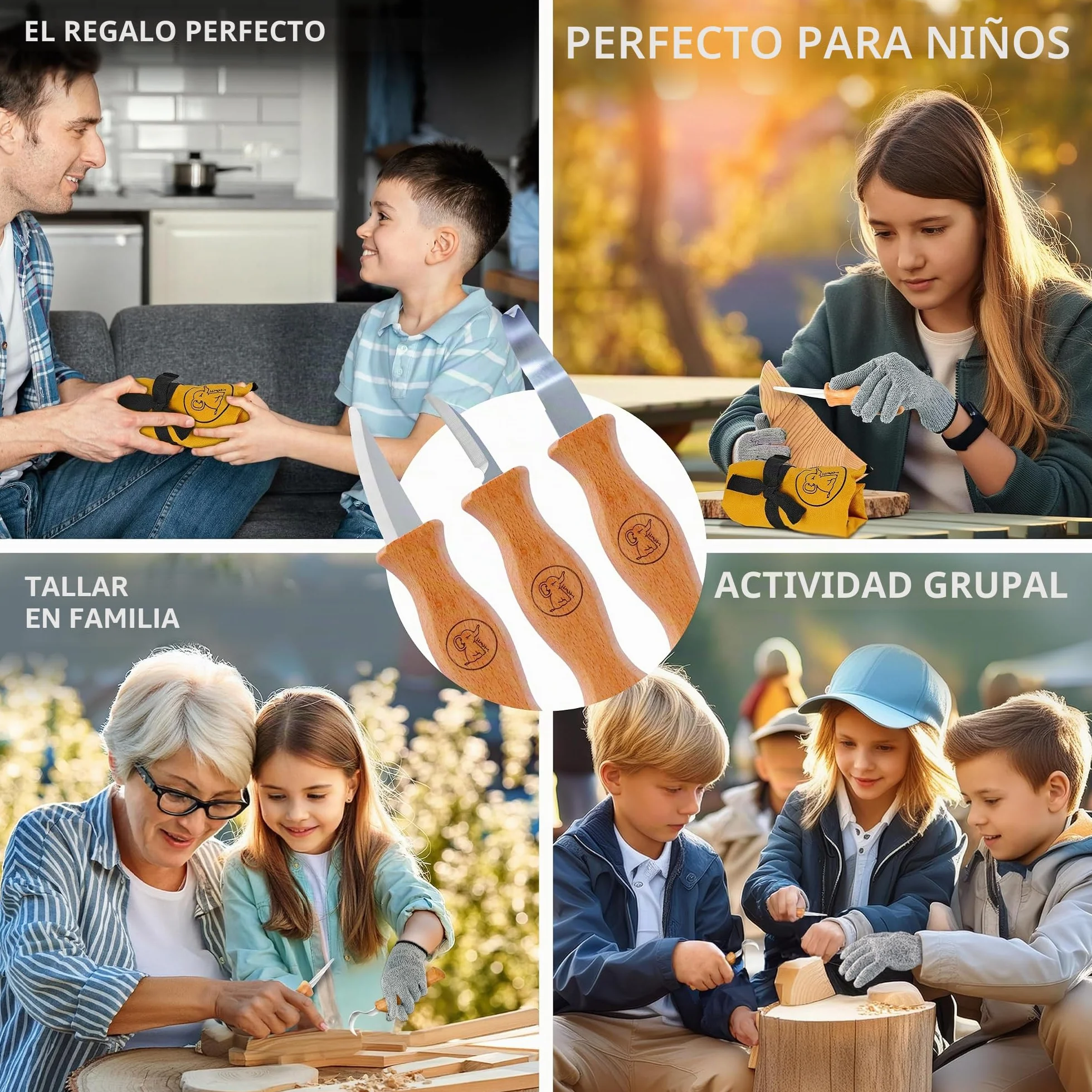 Eli® Set de Cuchillos para Niños a partir de 6 Años - Set de Tallado Infantil con Guantes Resistentes a Cortes - Cuchillo Infantil para Tallar - Herramientas de Tallado - Cuchillo