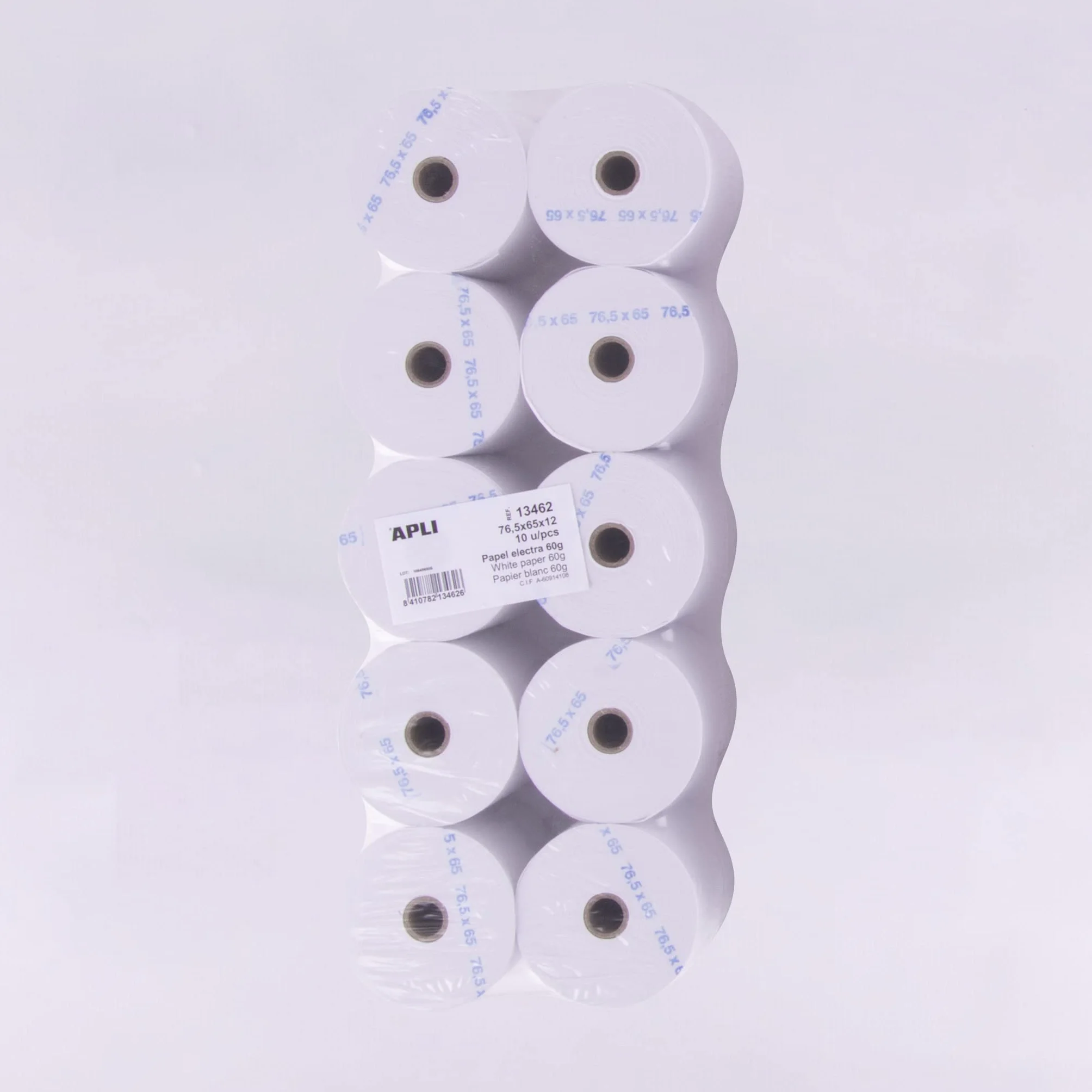 APLI 13462 - Pack de 10 Rollos de Papel Electra de 76,5 X 65 X 12 Mm - Papel para Tickets de Impresoras Matriciales con Tinta