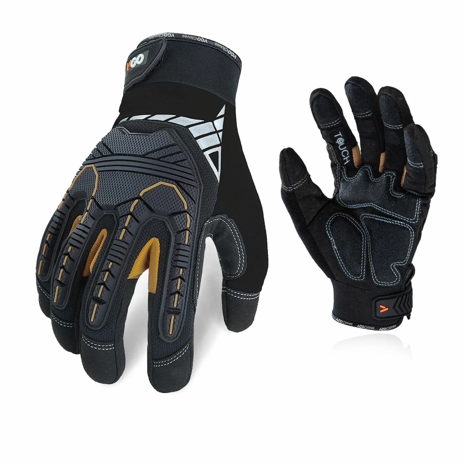 Vgo... Guante de Trabajo Resistentes Touchscreen Guantes Protección Antivibración para Obra Portero Montaje Mecánicos, 1 par