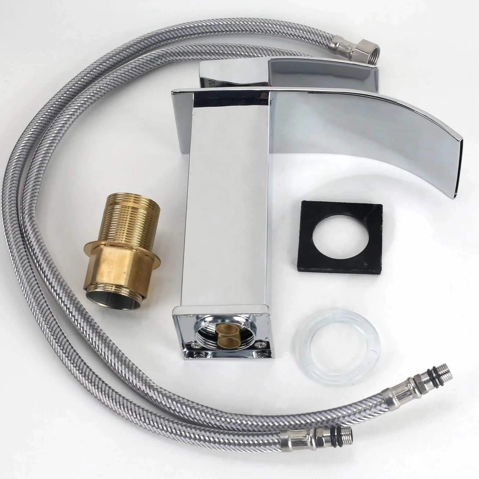 Grifo Lavabo Cascada Grifo de Lavabo Baño Grifos para Lavabos de Baño Grifo Monomando Lavabo con Altura de Pico de 110 MM Grifo Cascada con manguera de Salida Caliente y Fría Plateados(Cromo)
