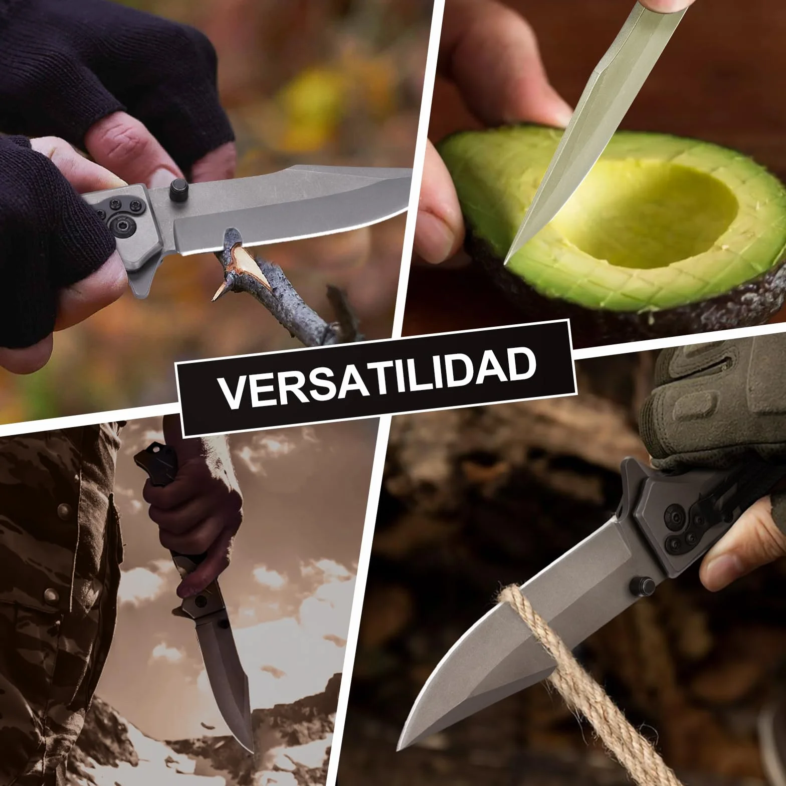 Navaja, Cuchillo Plegable de Acero Inoxidable, Portátil Cuchillo EDC con Clip de Bolsillo, Cuchillo Supervivencia, Camping Antideslizantes, Regalo para Hombre Padre