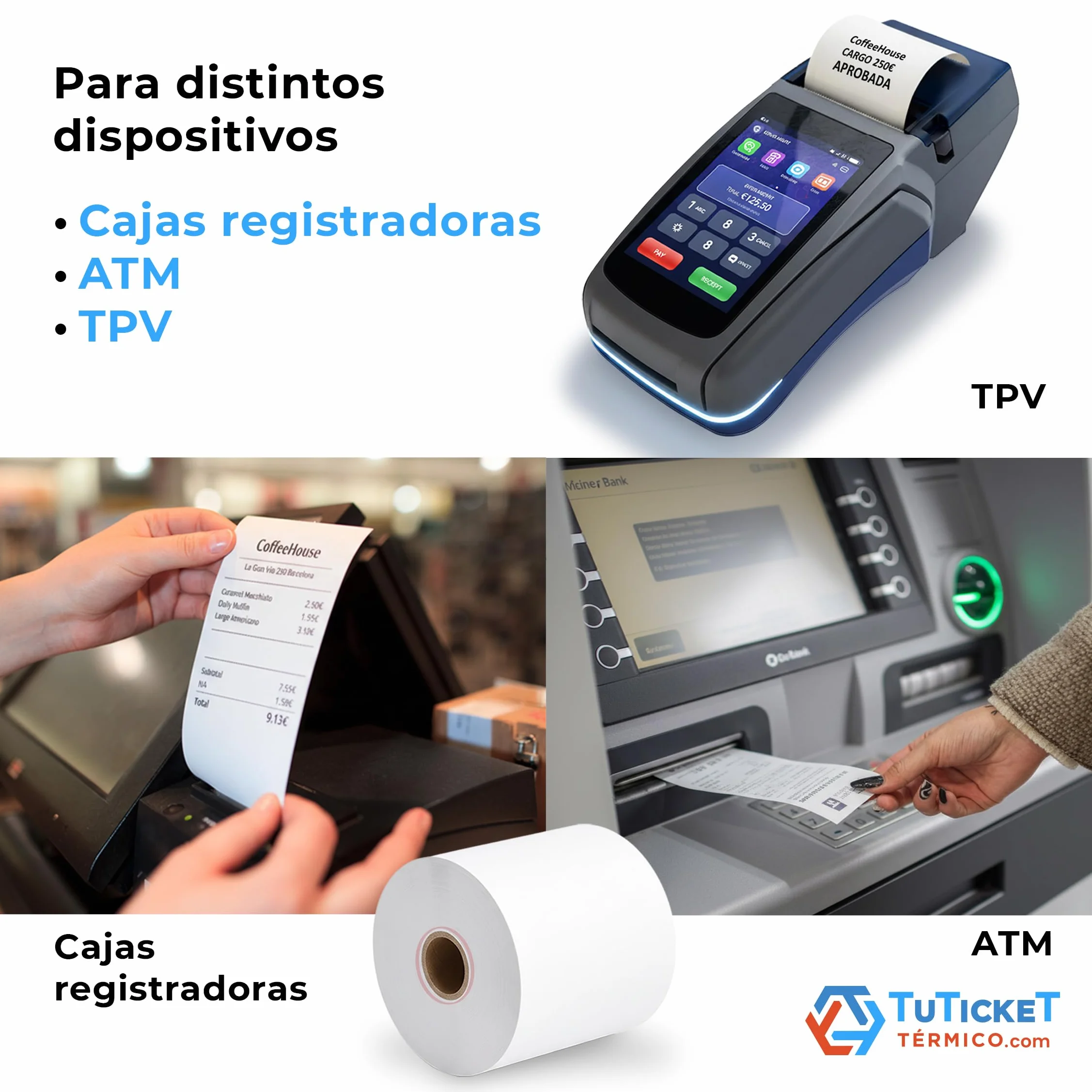 Rollo de Papel Térmico 80x60x12 mm (60 uds) para Impresora Térmica de Ticket y Comanda, Caja Registradora y demás TPV. Sin Bisphenol A