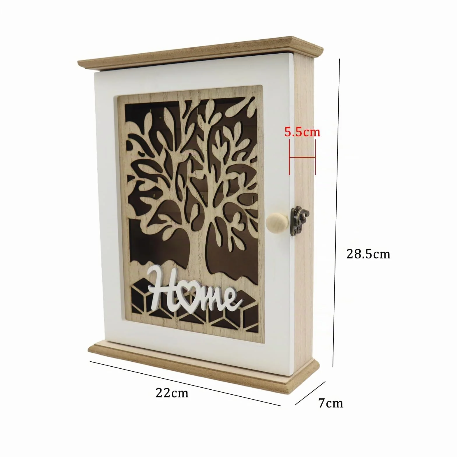 1 Pieza Caja de Madera para Llaves,Caja de Llaves Madera Decorativa,Armario Llaves con 6 Ganchos,Diseño Hueco Retro Decuada para Colocar en Puertas Garajes Oficinas (28,5x22x7cm)