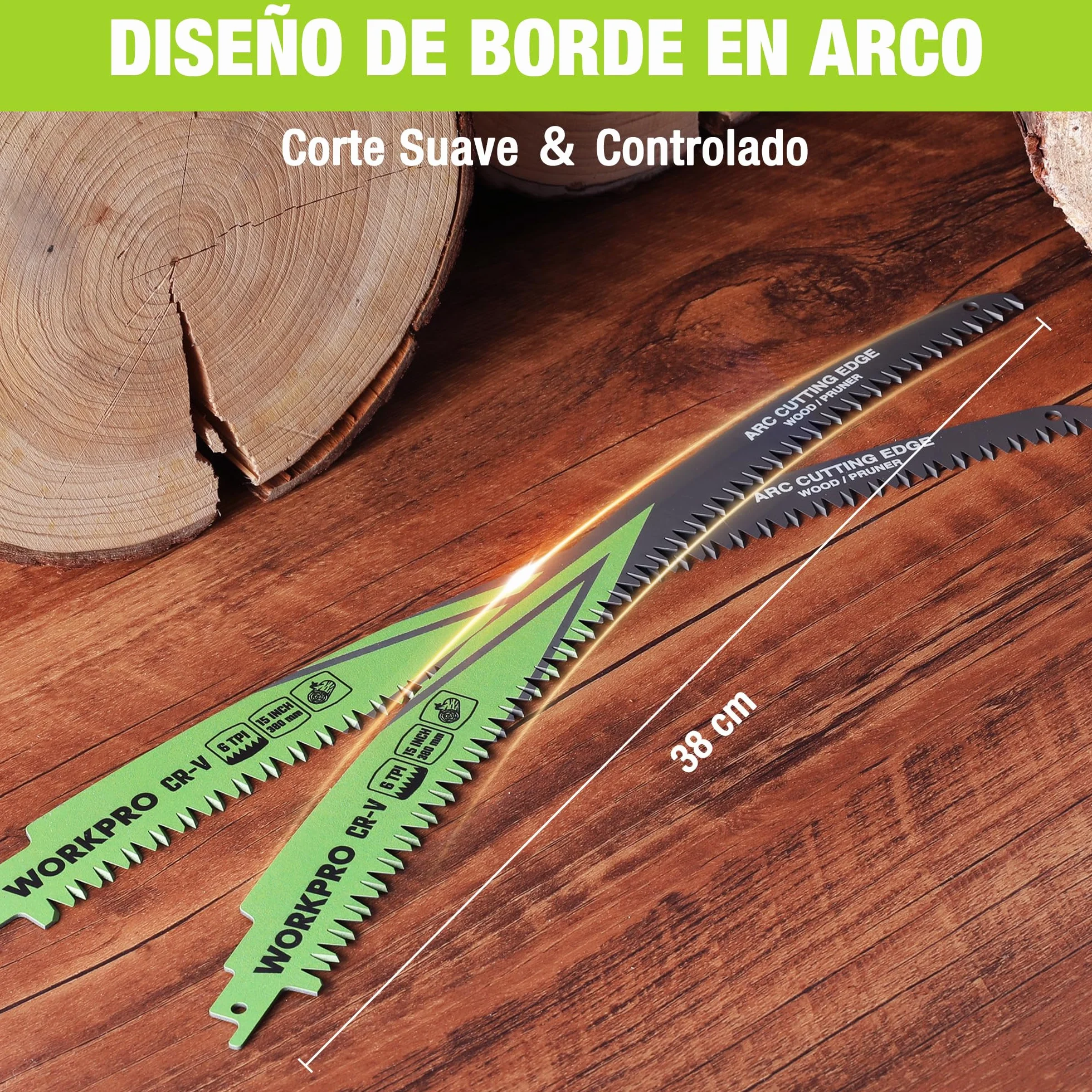 WORKPRO 5 Piezas Hojas de Sierra de Sable Cr-V 38cm 6TPI para Poda de Madera