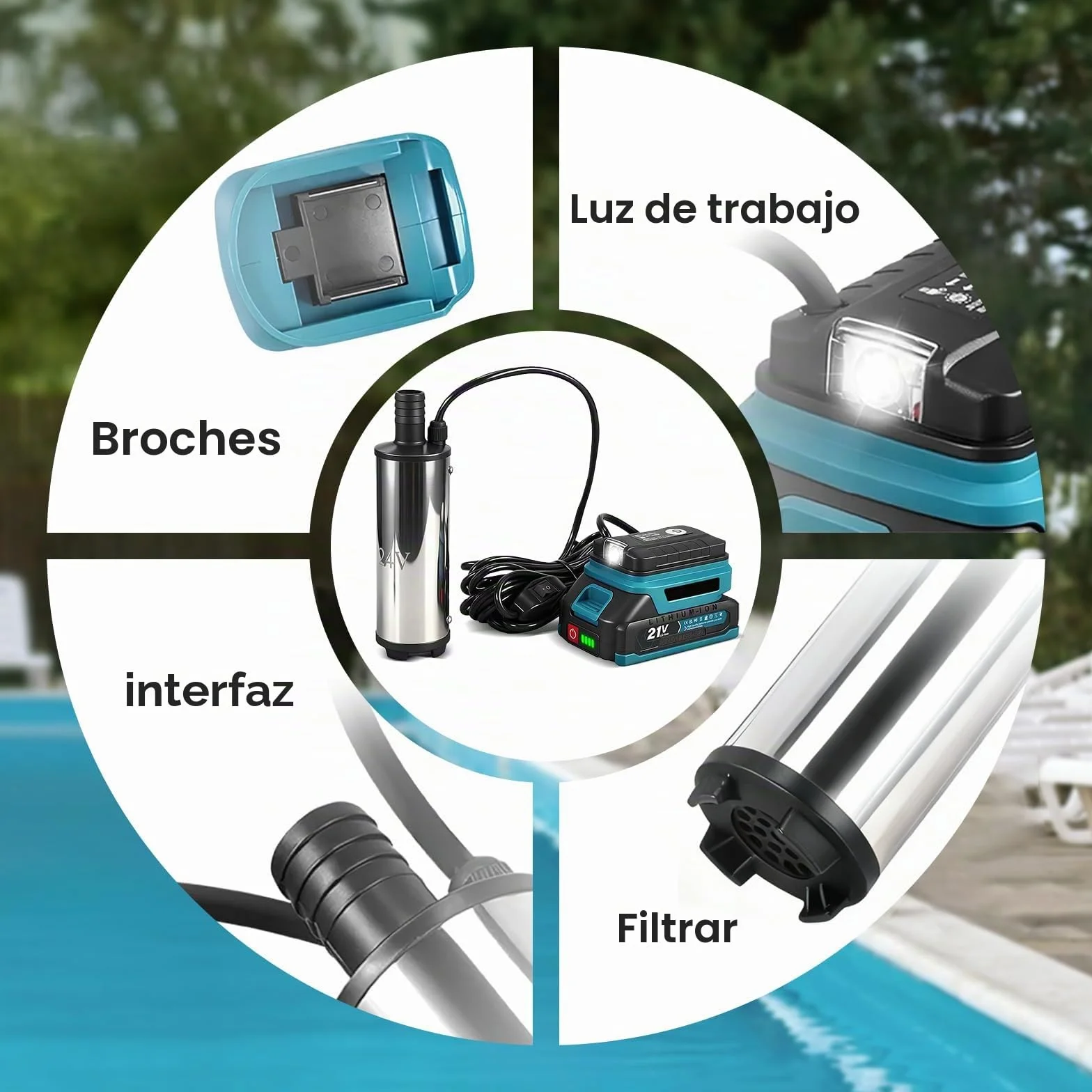 Bomba de agua portátil Makita 18 V 21 V 5 m para piscinas acuarios fuentes